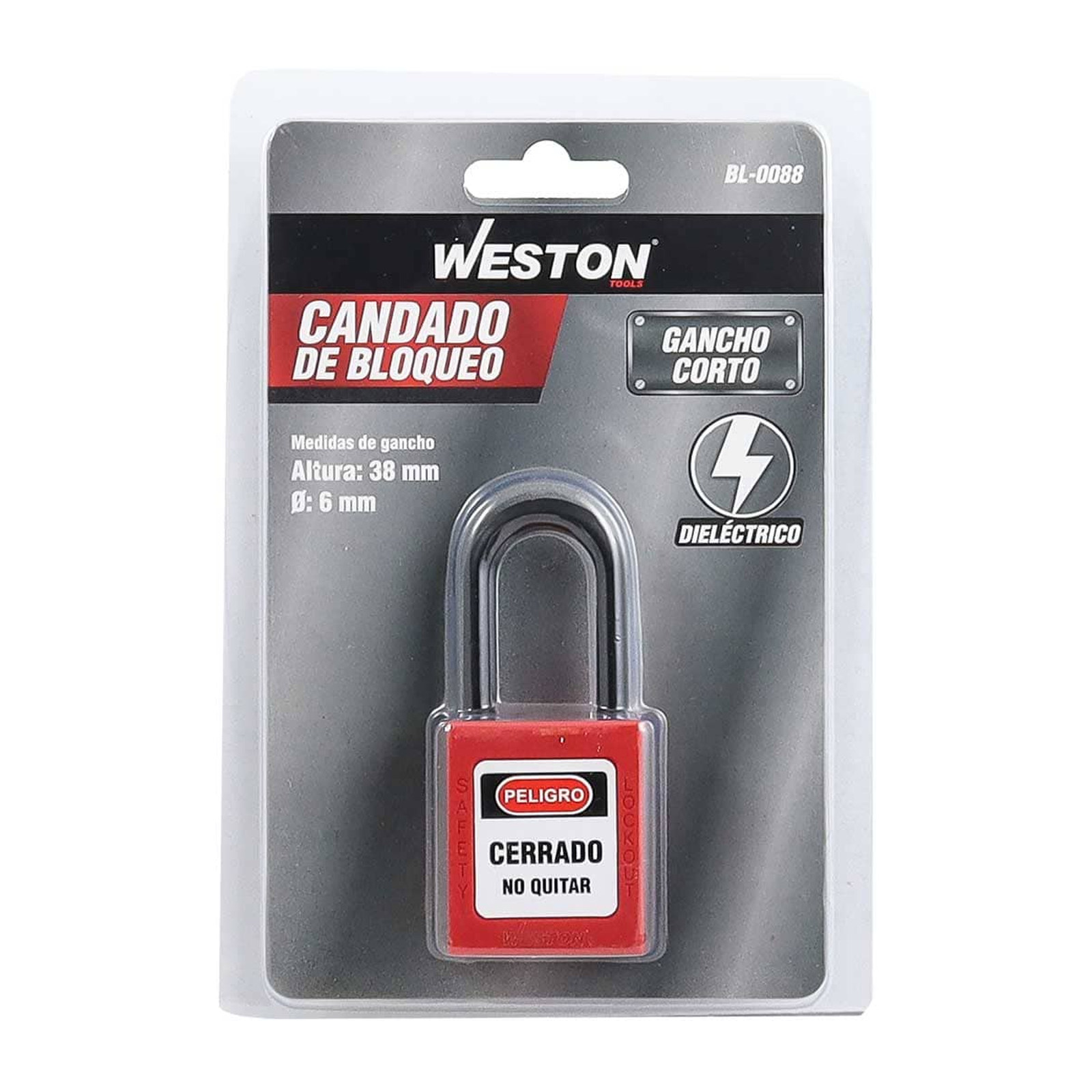 CANDADO DE BLOQUEO DIELECTRICO ROJO 38MM (CAJA C/10 PZAS - PRECIO X PIEZA) - Imagen 2