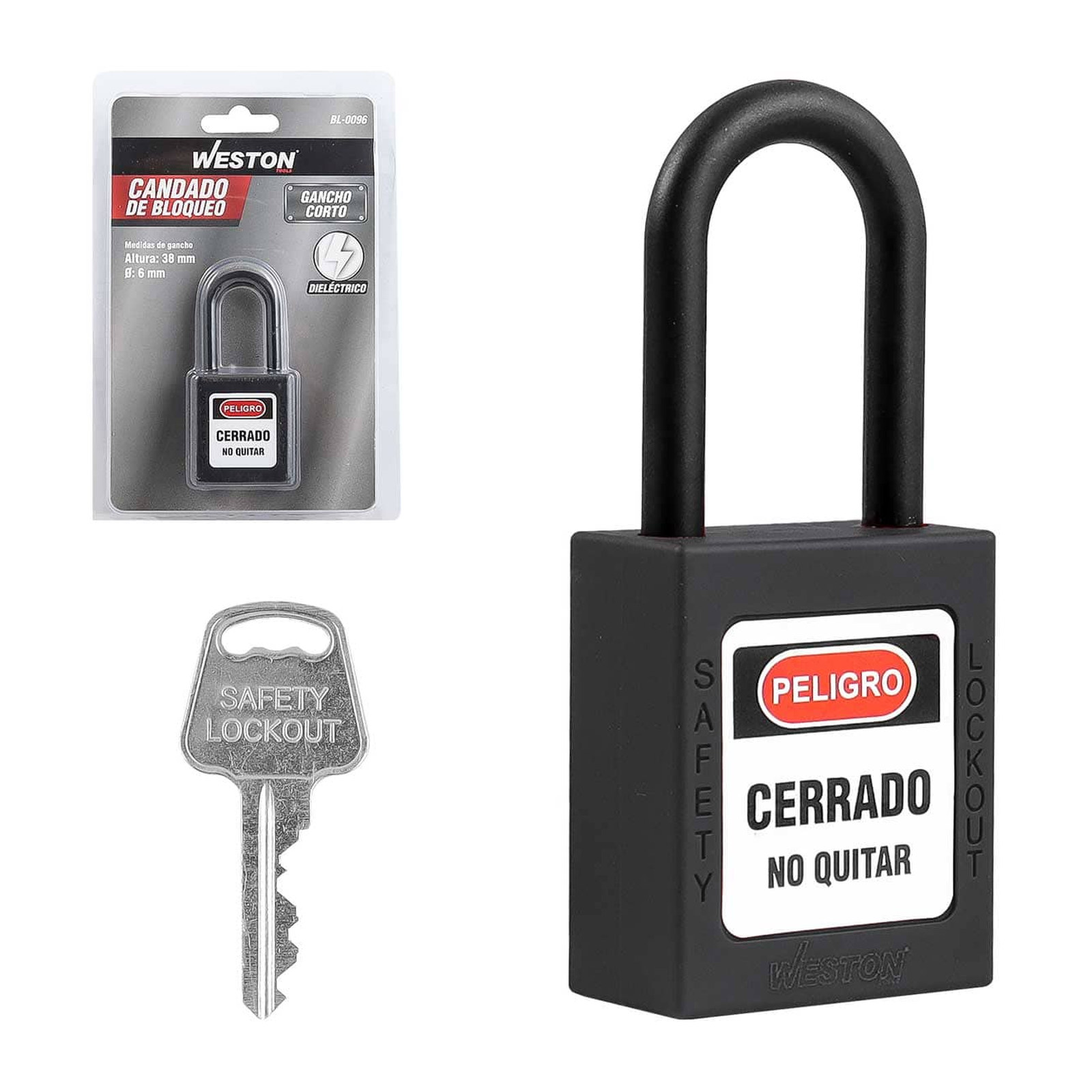 Candado de Bloqueo Dieléctrico Negro 38 mm WESTON (Caja con 10 Piezas - Precio por Pieza)
