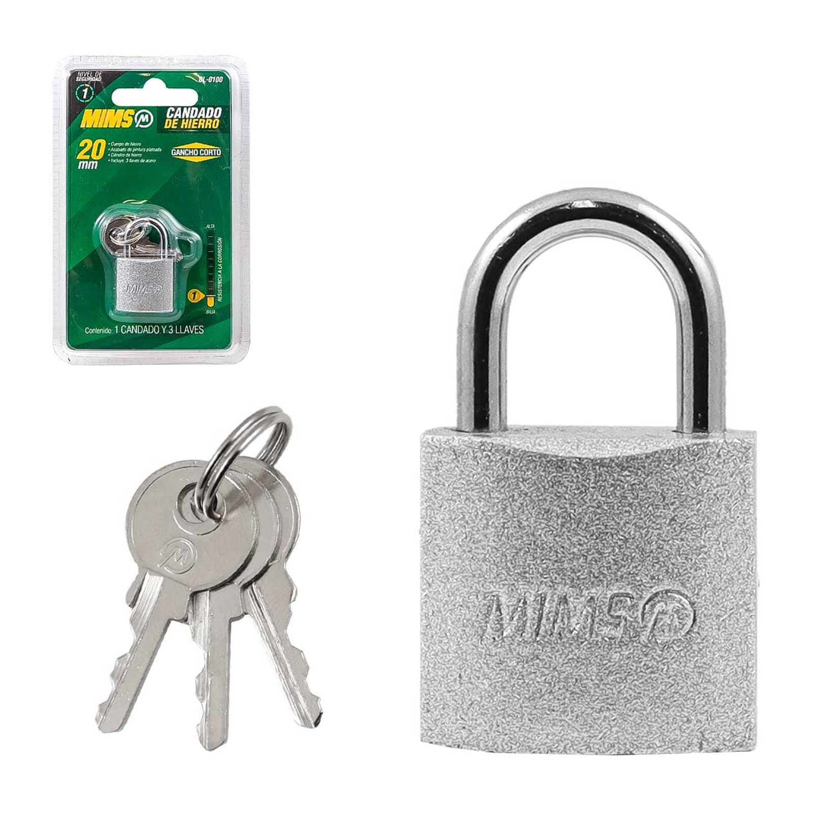 Candado de Hierro 20 mm con 3 Llaves MIMS
