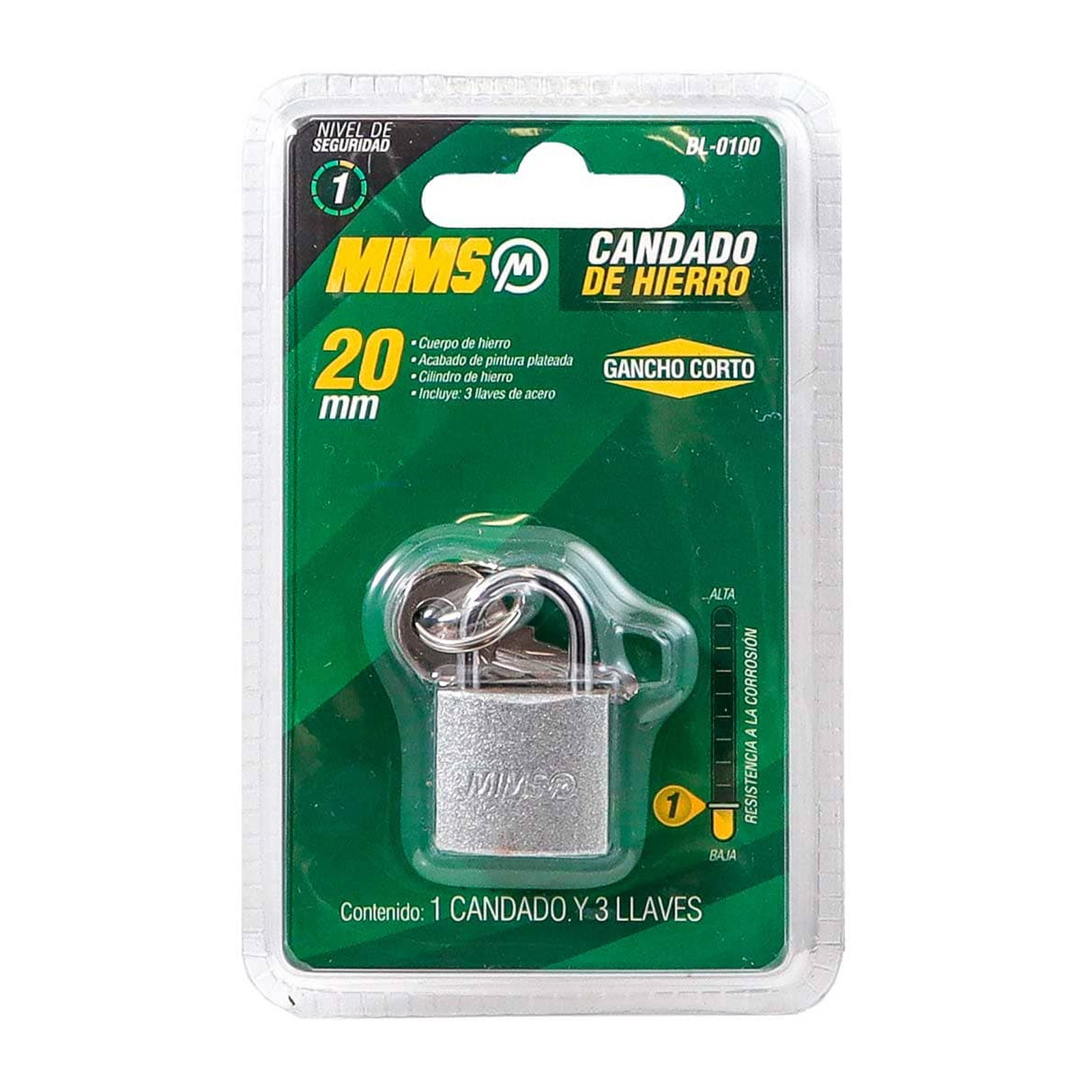 CANDADO DE HIERRO 20MM C/3 LLAVES (CAJA C/12 PZAS - PRECIO X PIEZA) - Imagen 3
