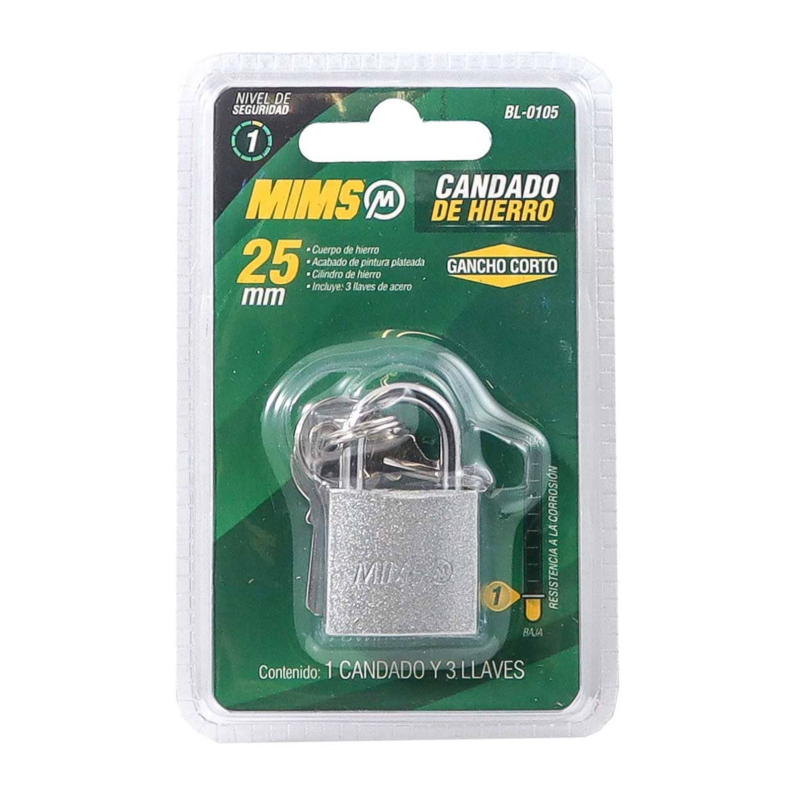 CANDADO DE HIERRO 25MM C/3 LLAVES (CAJA C/12 PZAS - PRECIO X PIEZA) - Imagen 3