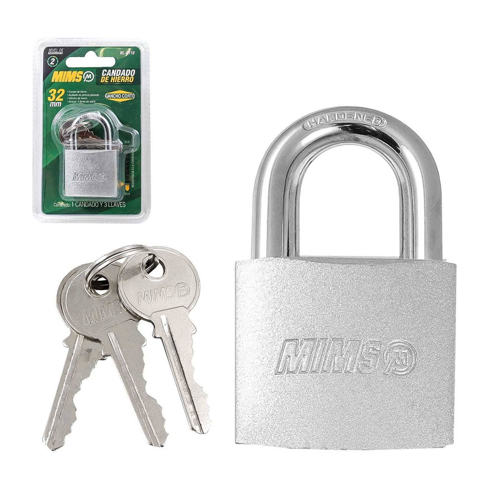 Candado de Hierro 32 mm con 3 Llaves MIMS