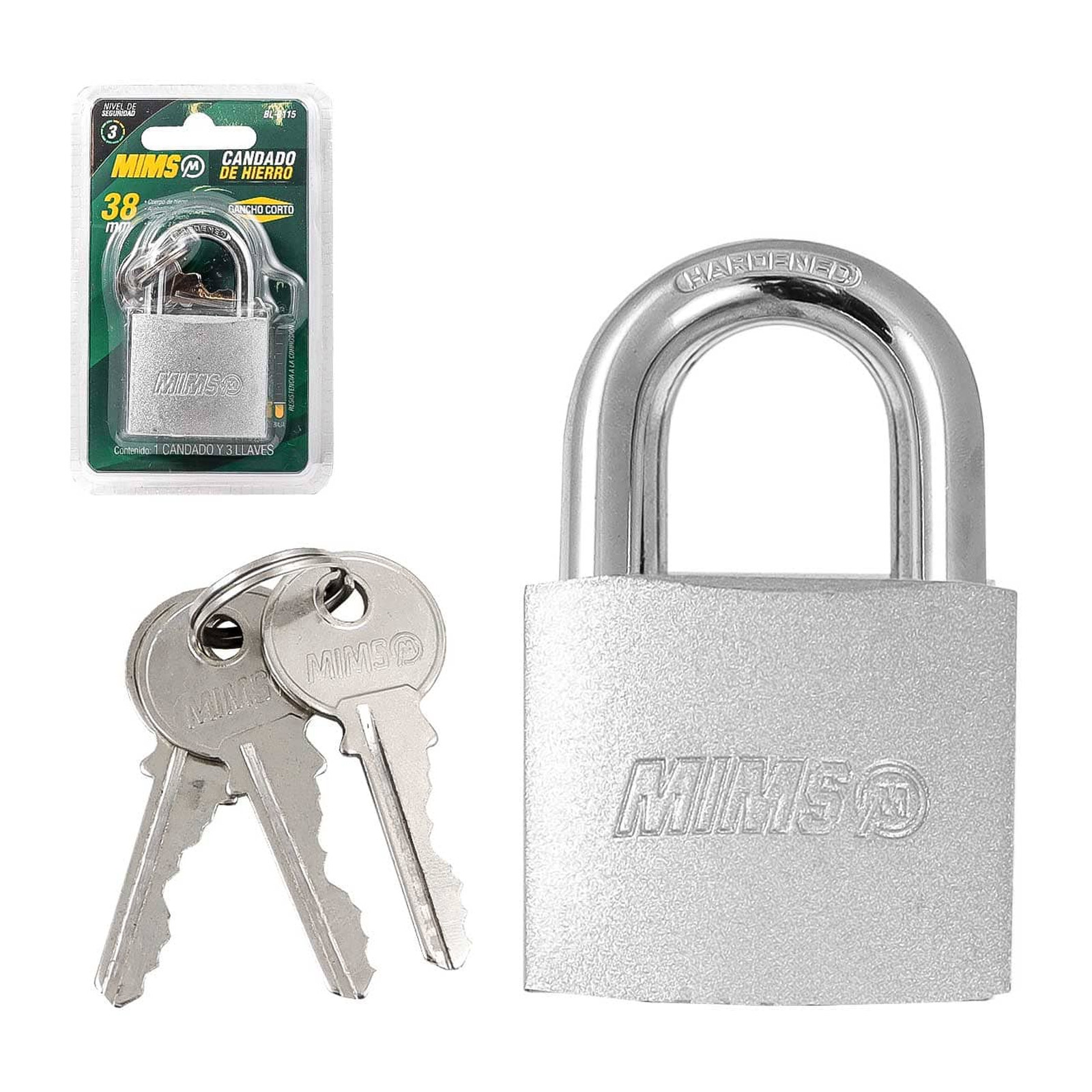 Candado de Hierro 38mm con 3 Llaves MIMS