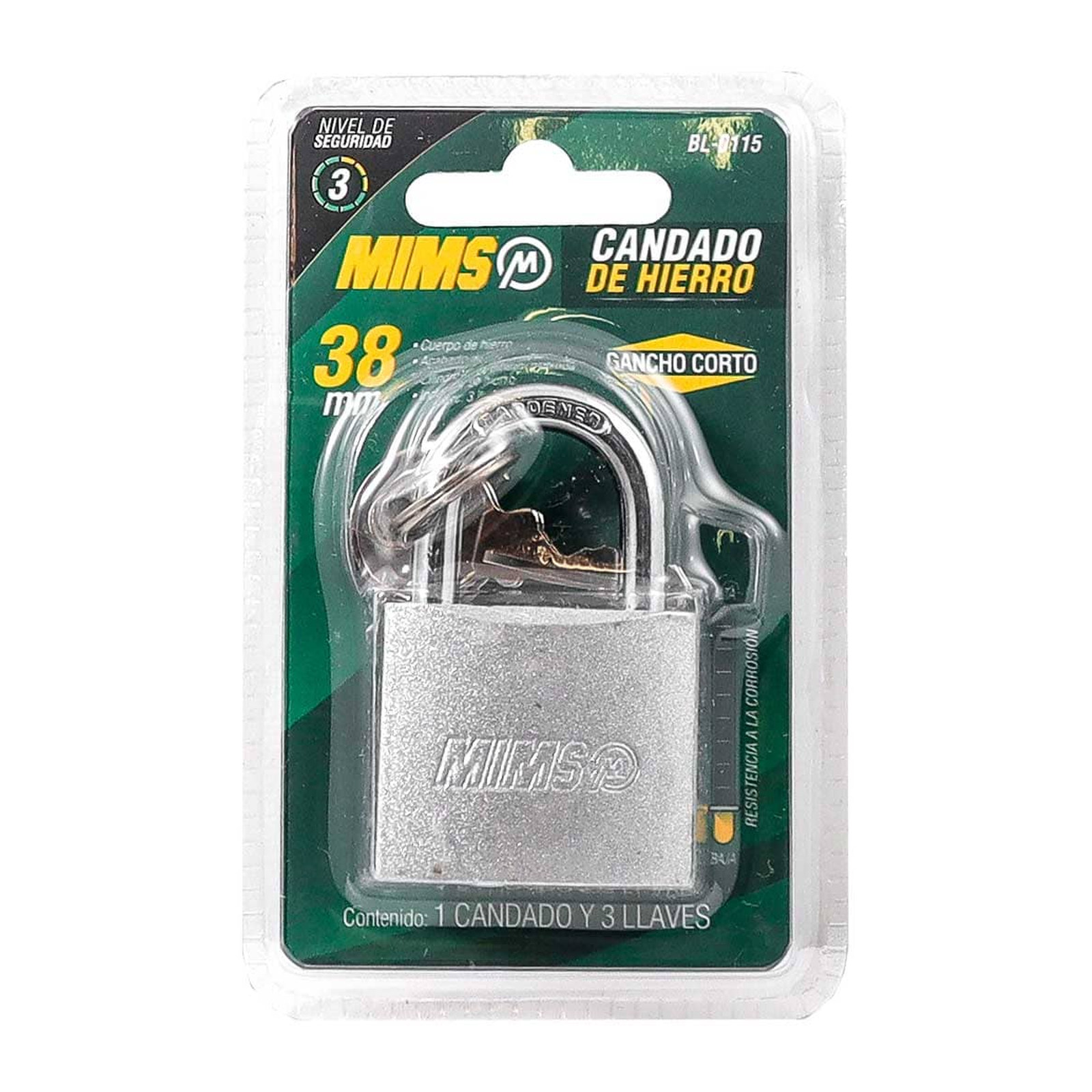 CANDADO DE HIERRO 38MM C/3 LLAVES (CAJA C/12 PZAS - PRECIO X PIEZA) - Imagen 3