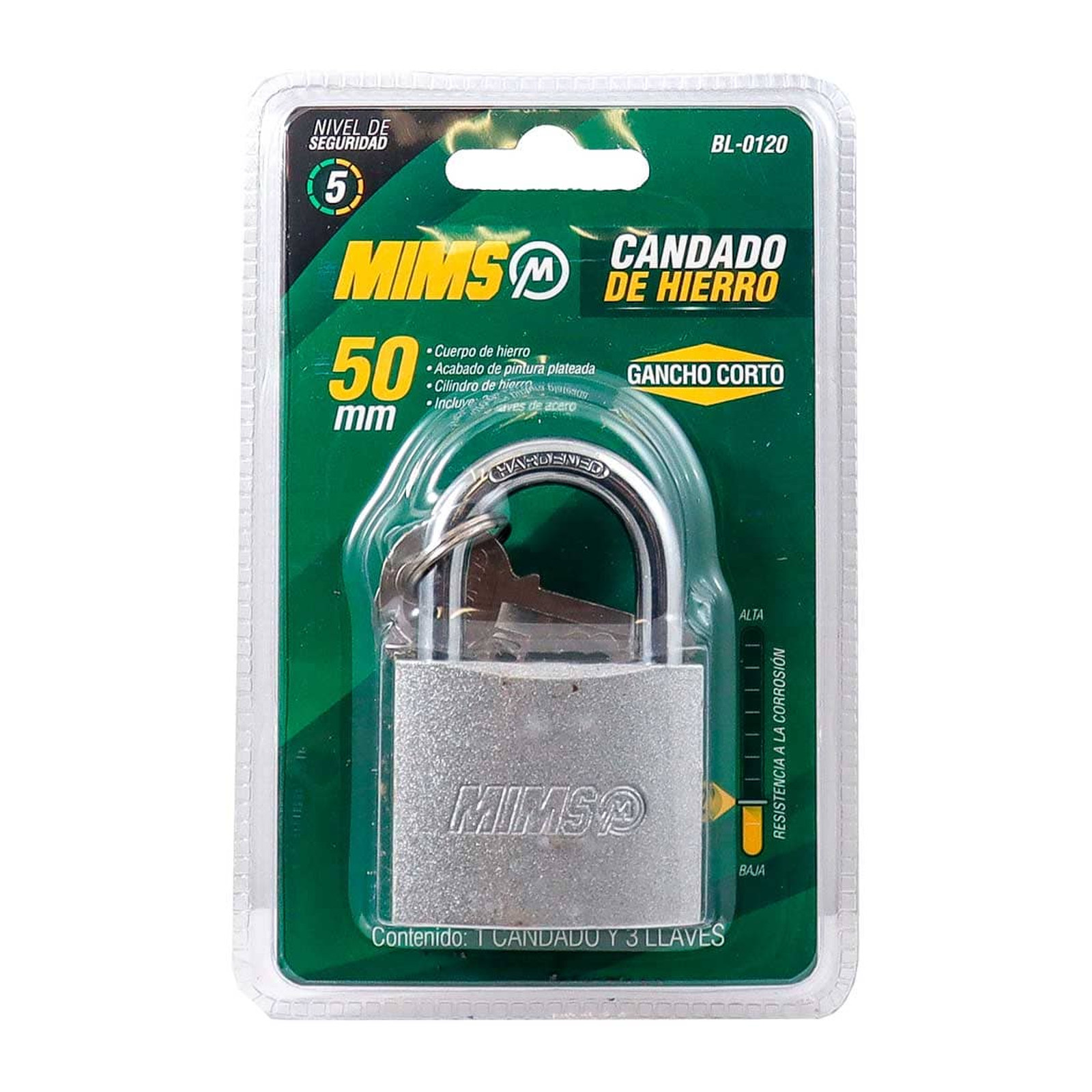 CANDADO DE HIERRO 50MM C/3 LLAVES (CAJA C/6 PZAS - PRECIO X PIEZA) - Imagen 3