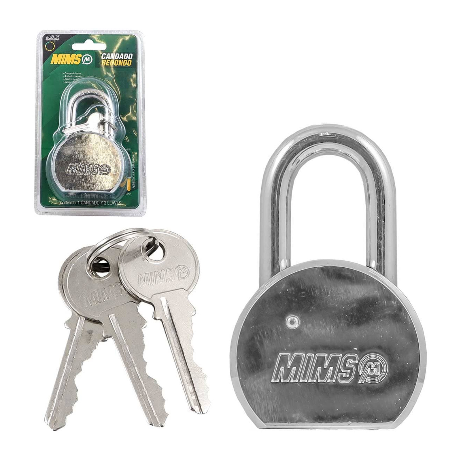 Candado Redondo de Acero 65 mm con 3 Llaves MIMS