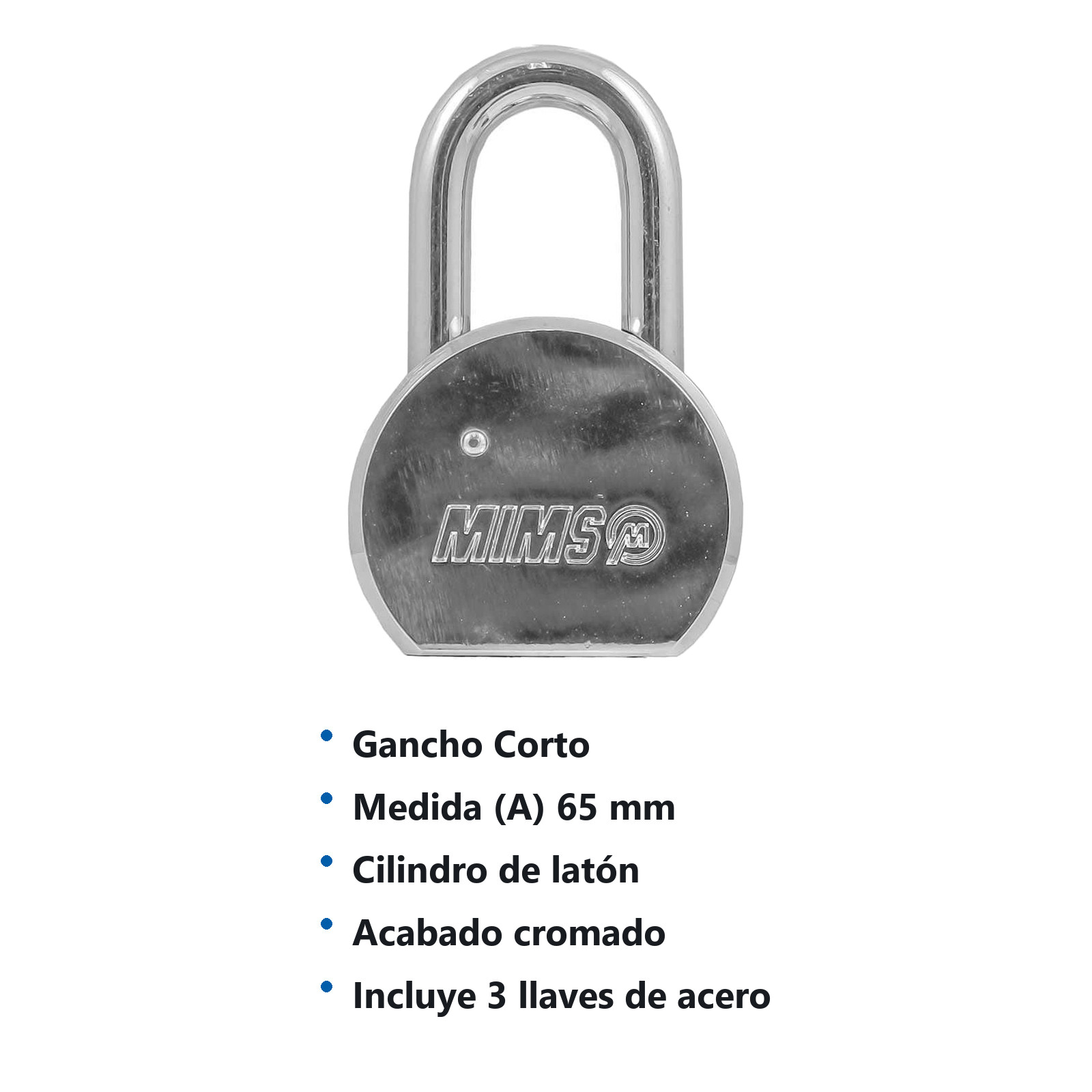 CANDADO REDONDO DE ACERO 65MM C/3 LLAVES (CAJA C/6 PZAS - PRECIO X PIEZA) - Imagen 4