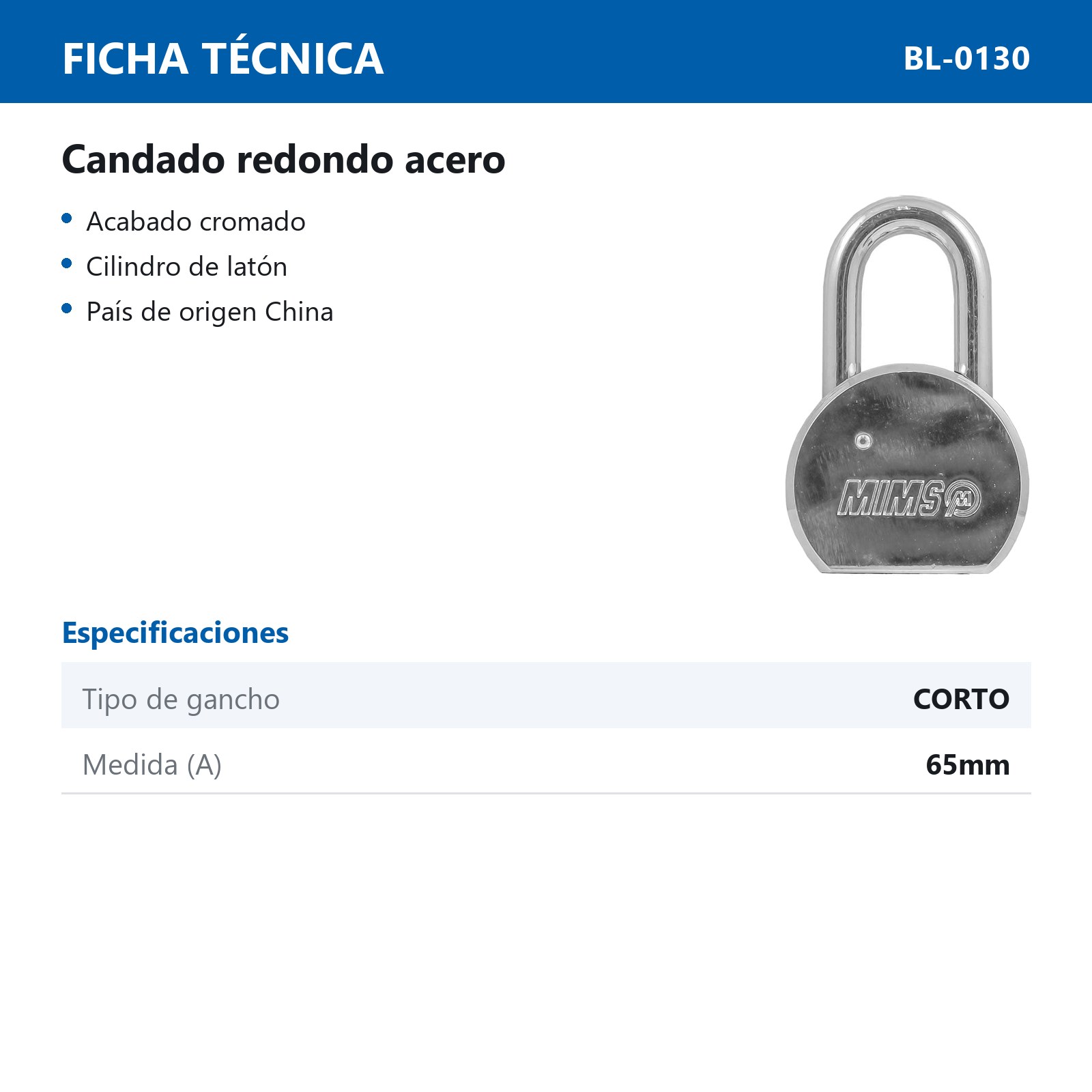 CANDADO REDONDO DE ACERO 65MM C/3 LLAVES (CAJA C/6 PZAS - PRECIO X PIEZA) - Imagen 4