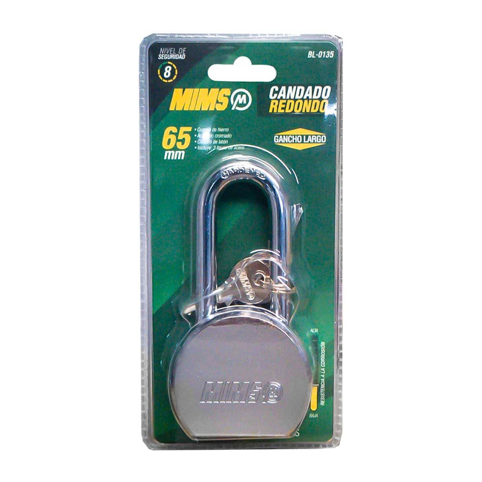 CANDADO REDONDO DE ACERO 65MM G. LARGO C/3 LLAVES (CAJA C/6 PZAS - PRECIO X PIEZA) - Imagen 3