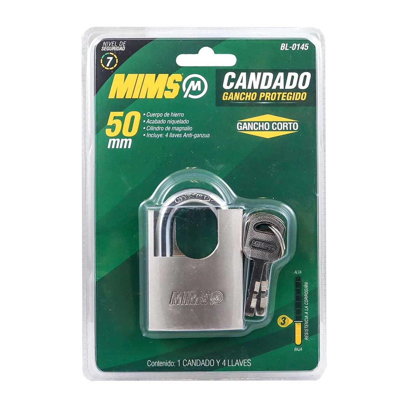 CANDADO GANCHO PROTEGIDO DE HIERRO 50MM C/4 LLAVES ANTI-GANZUA (CAJA C/6 PZAS - PRECIO X PIEZA) - Imagen 4