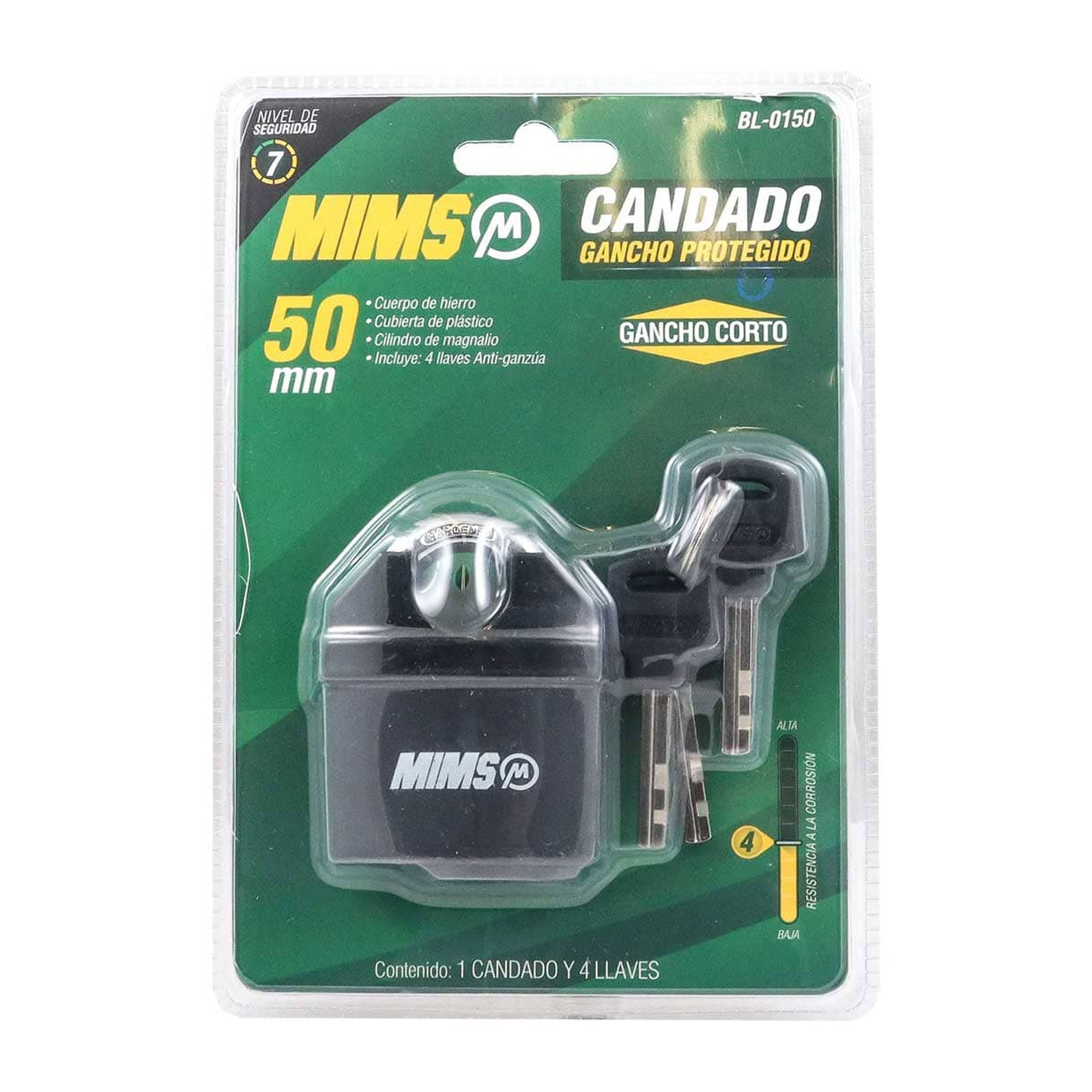CANDADO GANCHO PROTEG RECUB PLAST HIERRO 50MM 4 LLAVES ANTIGANZUA (CAJA C/6 PZAS - PRECIO X PIEZA) - Imagen 4