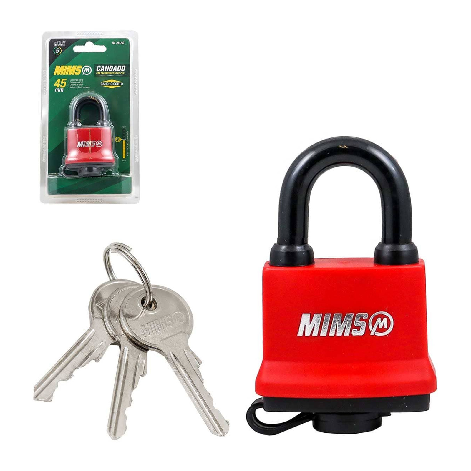 Candado Recubierto PVC de Hierro 45mm con 3 Llaves MIMS