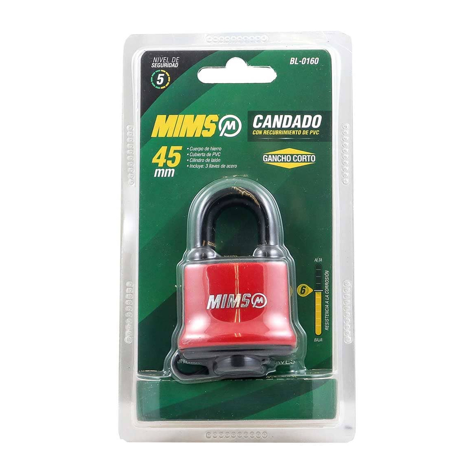 CANDADO RECUB. PVC DE HIERRO 45MM C/3 LLAVES (CAJA C/6 PZAS - PRECIO X PIEZA) - Imagen 3