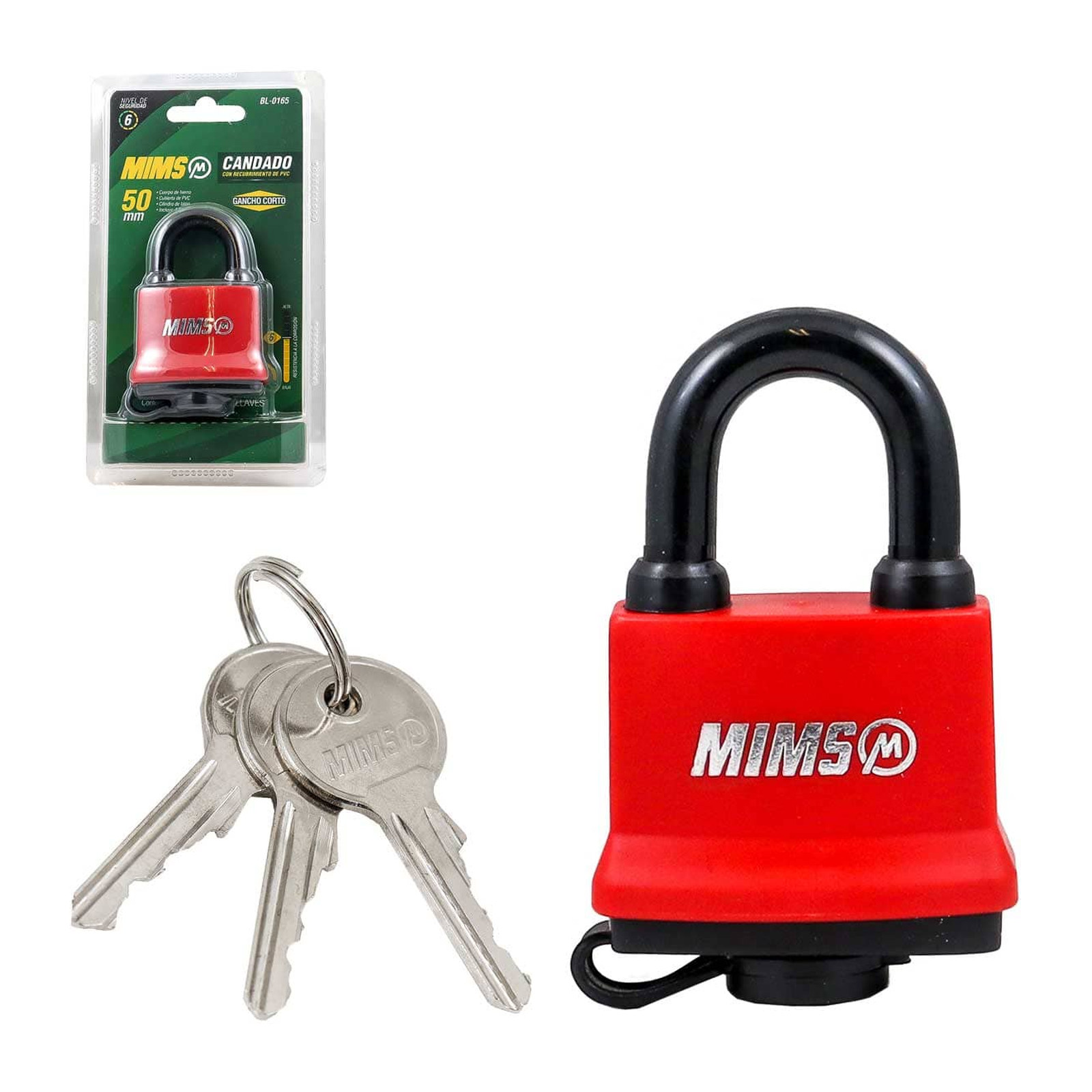Candado con Recubrimiento PVC de Hierro 50 mm con 3 Llaves MIMS