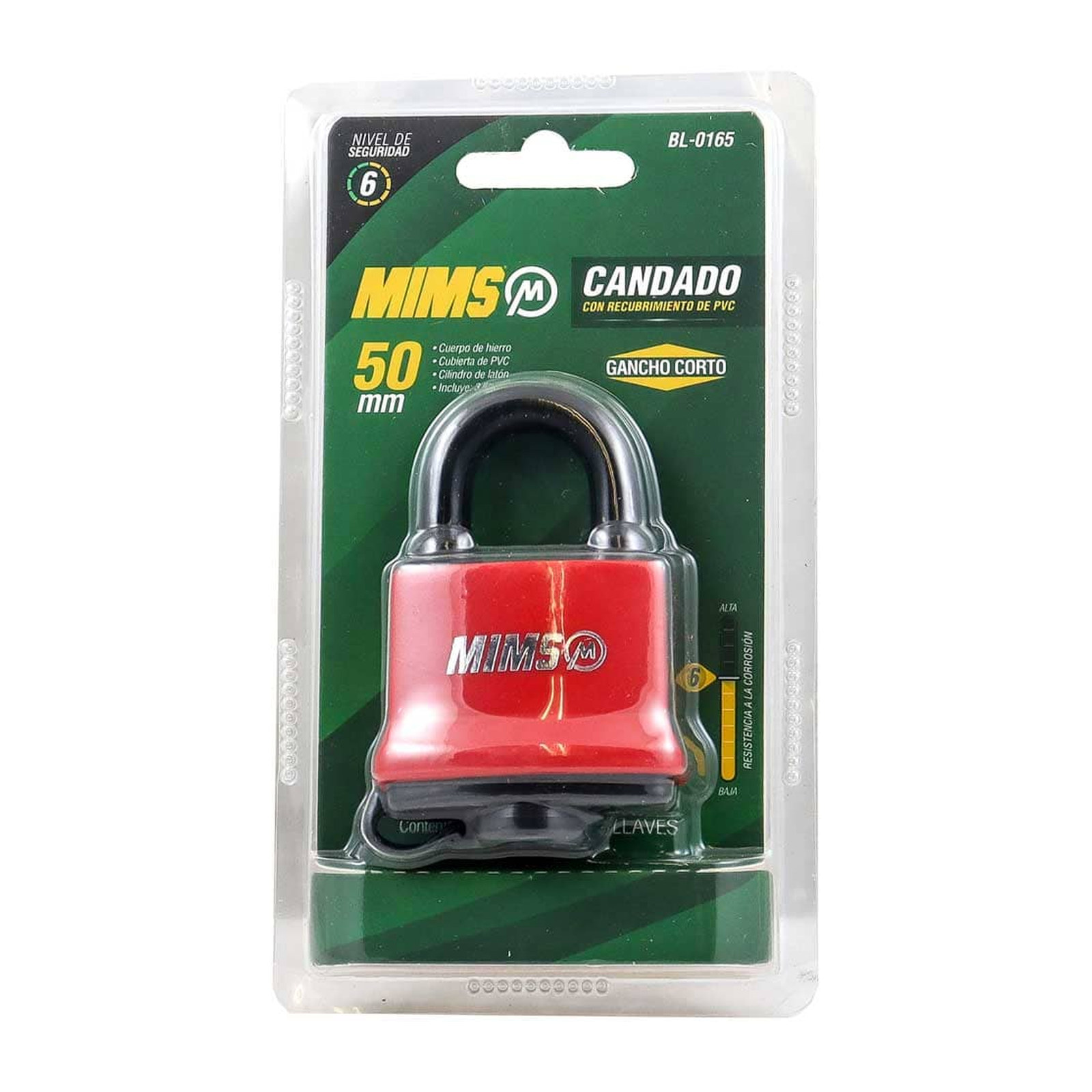 CANDADO RECUB. PVC DE HIERRO 50MM C/3 LLAVES (CAJA C/6 PZAS - PRECIO X PIEZA) - Imagen 3
