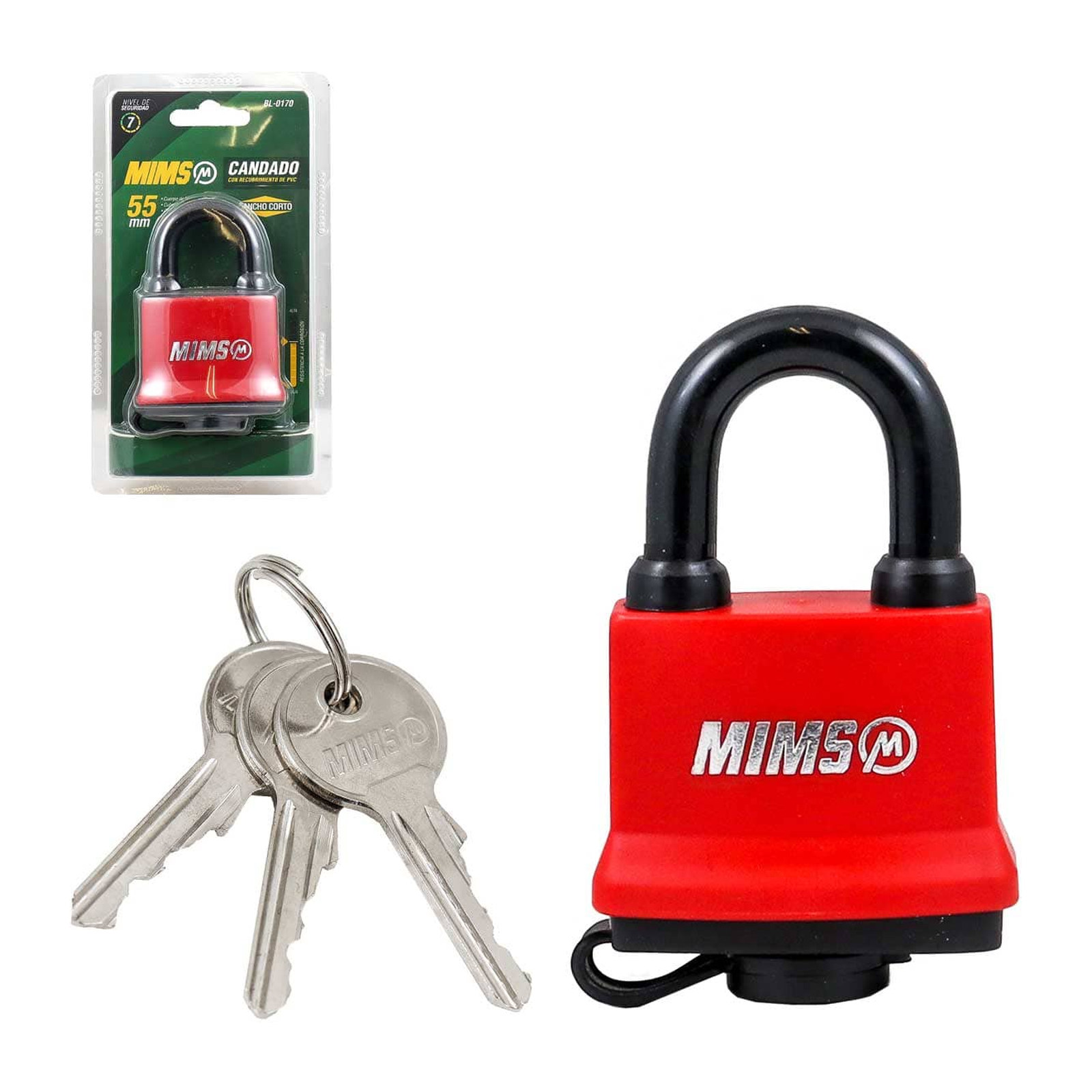 Candado de Hierro con Recubrimiento PVC 55 mm con 3 Llaves MIMS