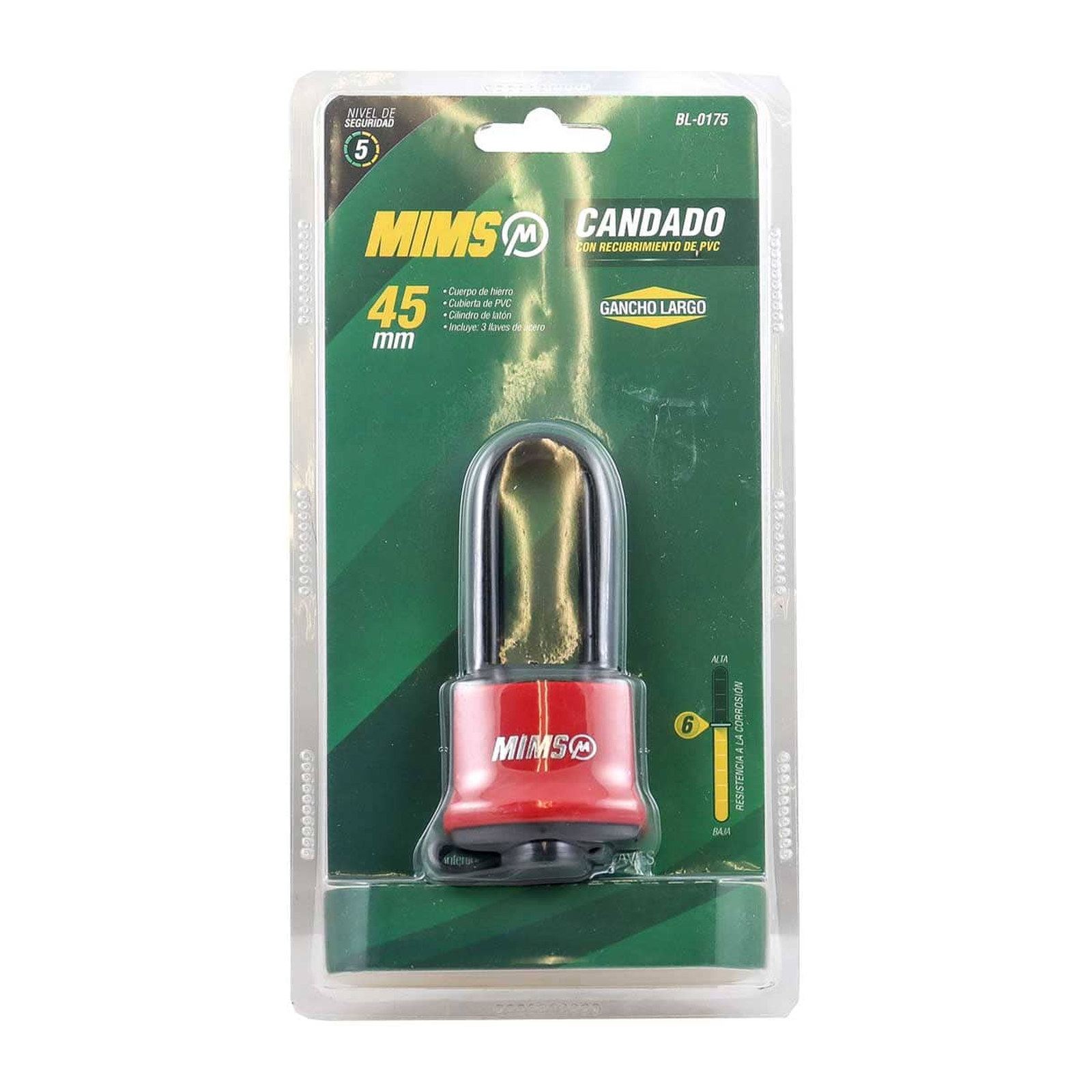 CANDADO RECUB. PVC DE HIERRO 45MM G. LARGO C/3 LLAVES (CAJA C/6 PZAS - PRECIO X PIEZA) - Imagen 3