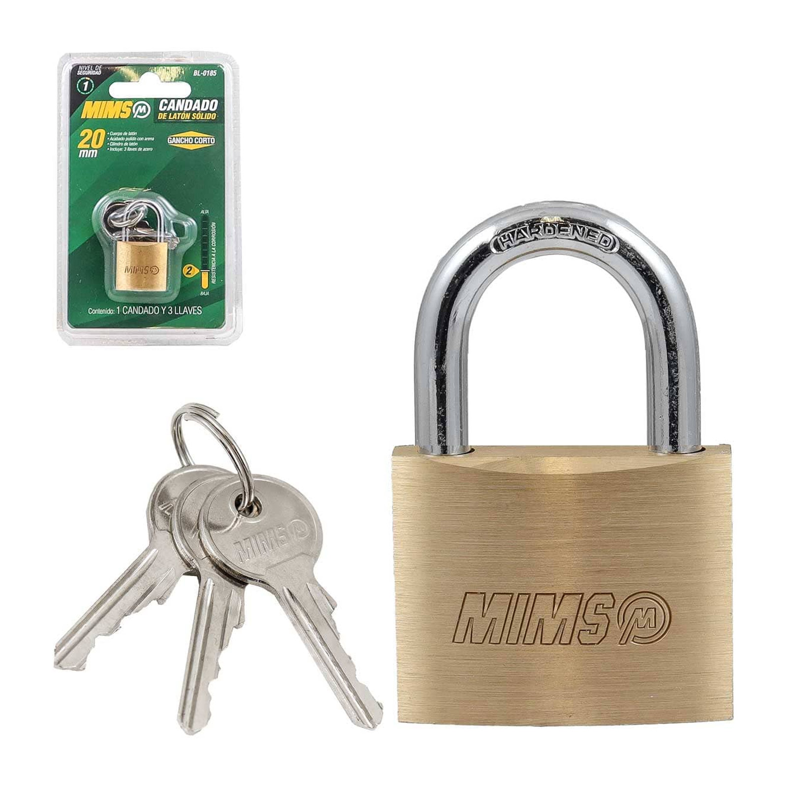 Candado de Latón Sólido 20 mm con 3 Llaves MIMS