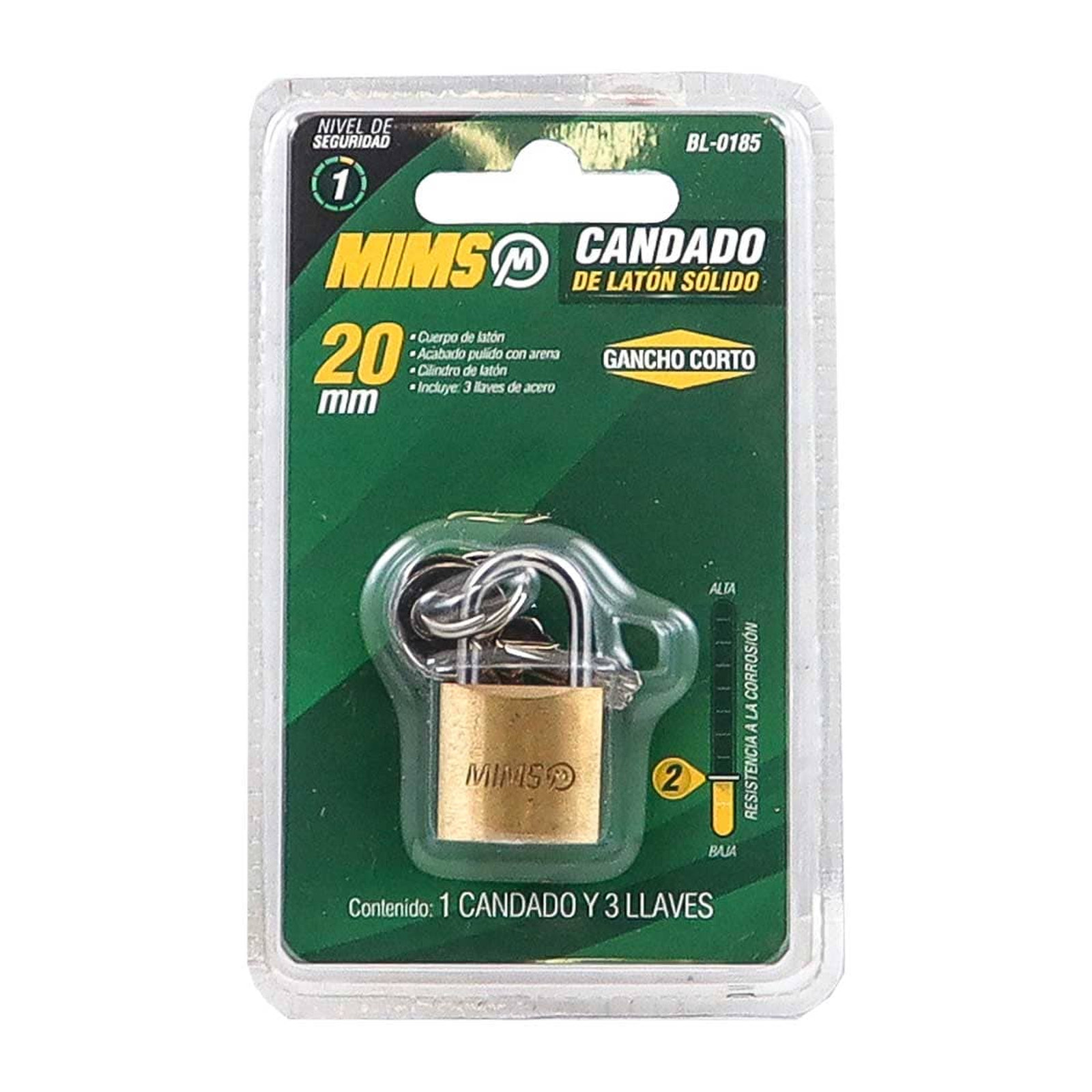 CANDADO DE LATON SOLIDO 20MM C/3 LLAVES (CAJA C/12 PZAS - PRECIO X PIEZA) - Imagen 3