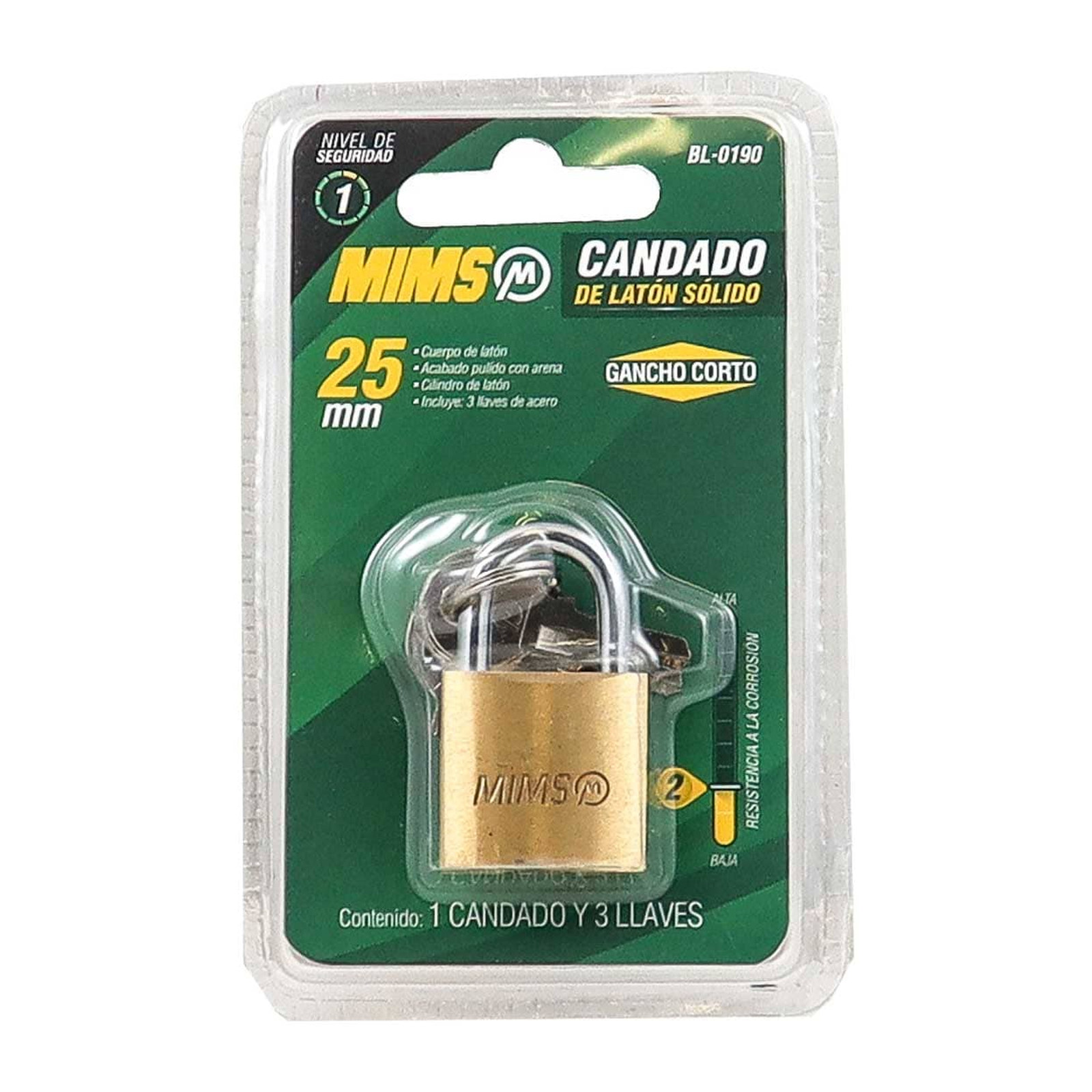 CANDADO DE LATON SOLIDO 25MM C/3 LLAVES (CAJA C/12 PZAS - PRECIO X PIEZA) - Imagen 3