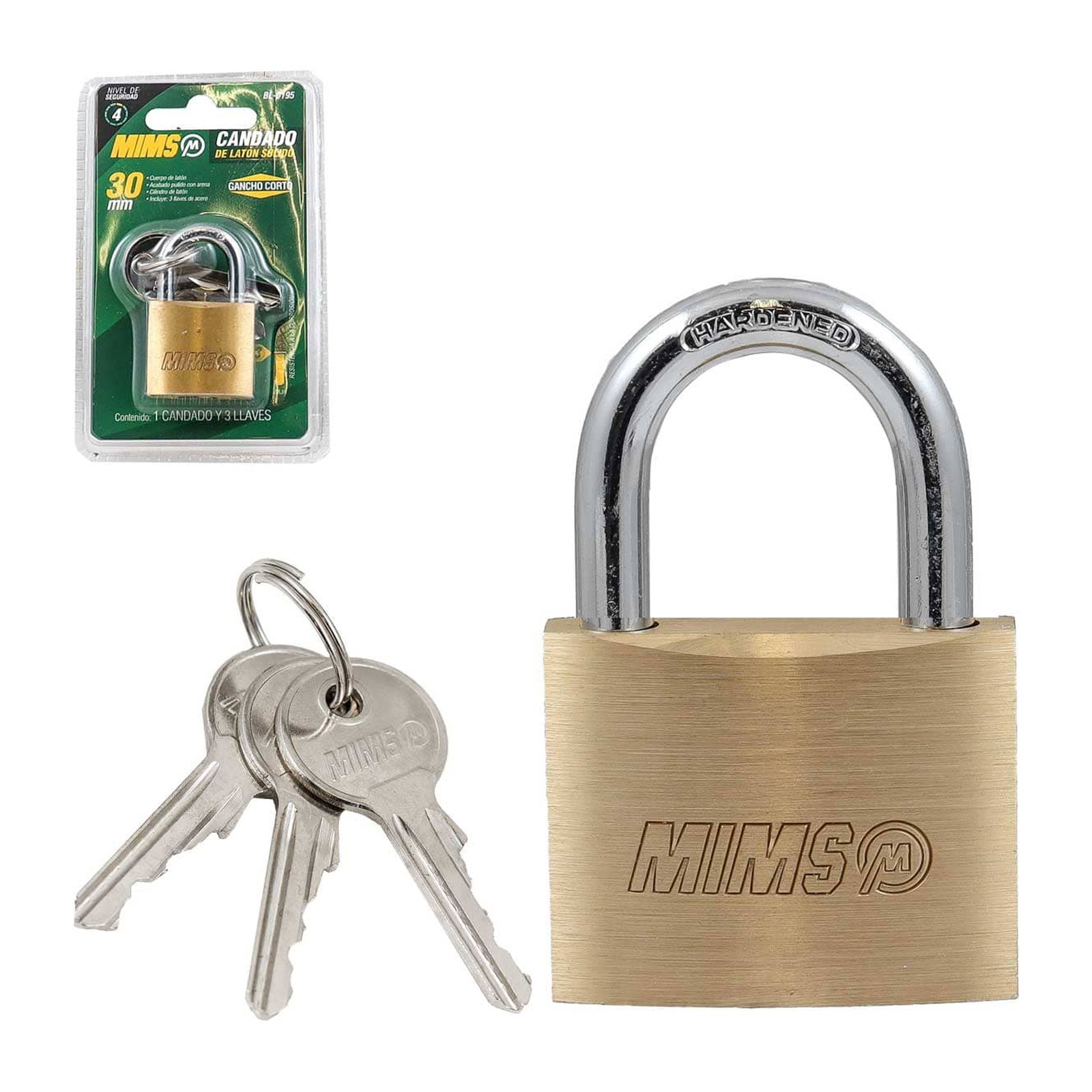 Candado de Latón Sólido 30 mm con 3 Llaves MIMS