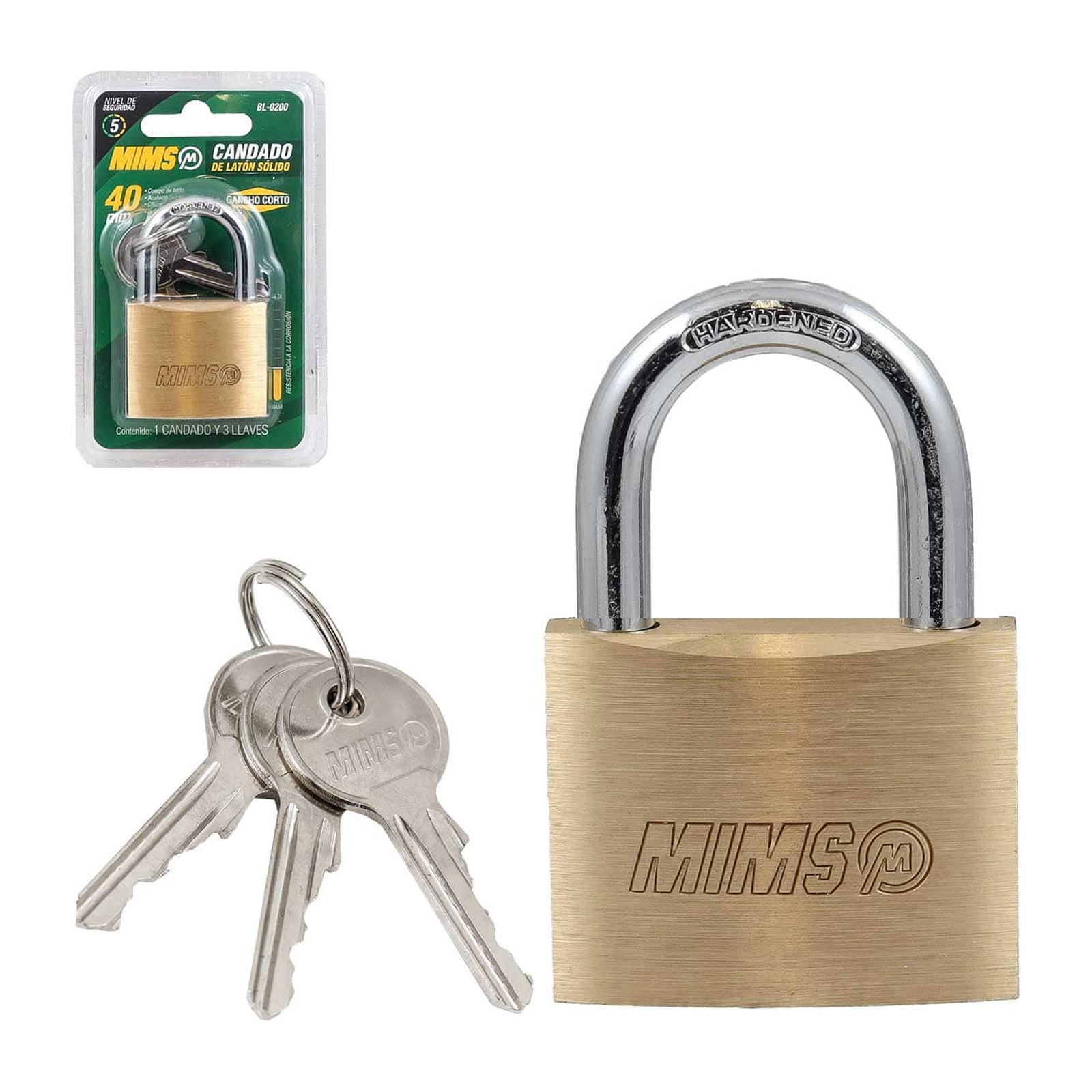 MIMS Candado de Latón Sólido 40mm con 3 Llaves