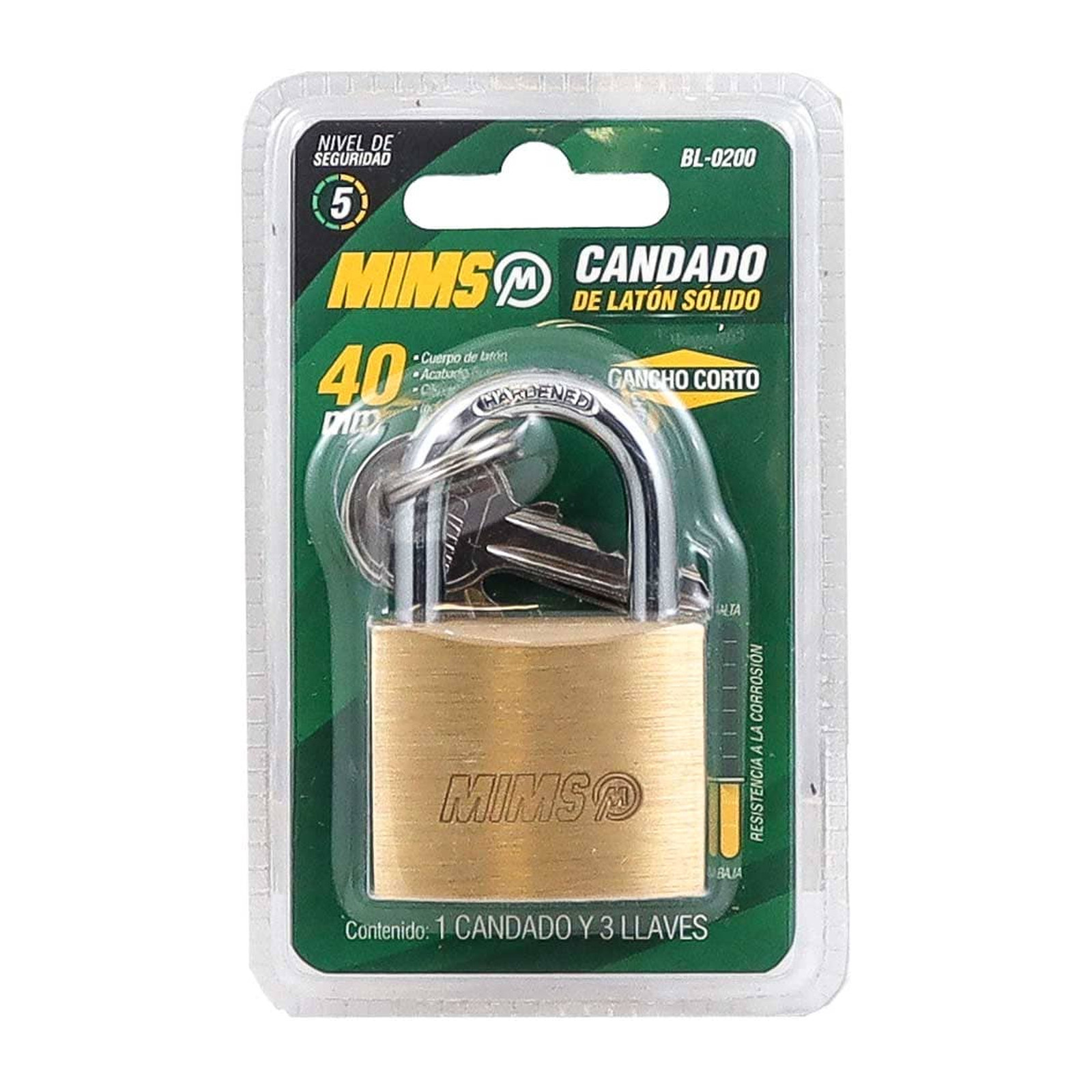 CANDADO DE LATON SOLIDO 40MM C/3 LLAVES (CAJA C/12 PZAS - PRECIO X PIEZA) - Imagen 3