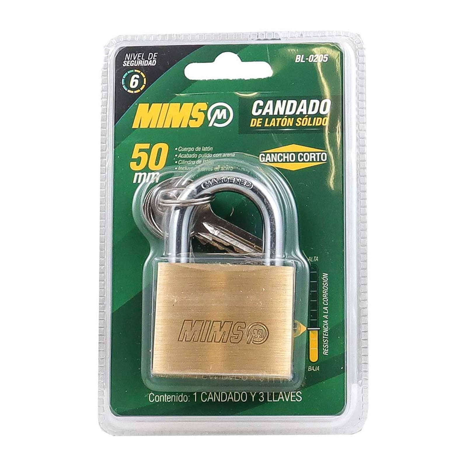 CANDADO DE LATON SOLIDO 50MM C/3 LLAVES (CAJA C/6 PZAS - PRECIO X PIEZA) - Imagen 3