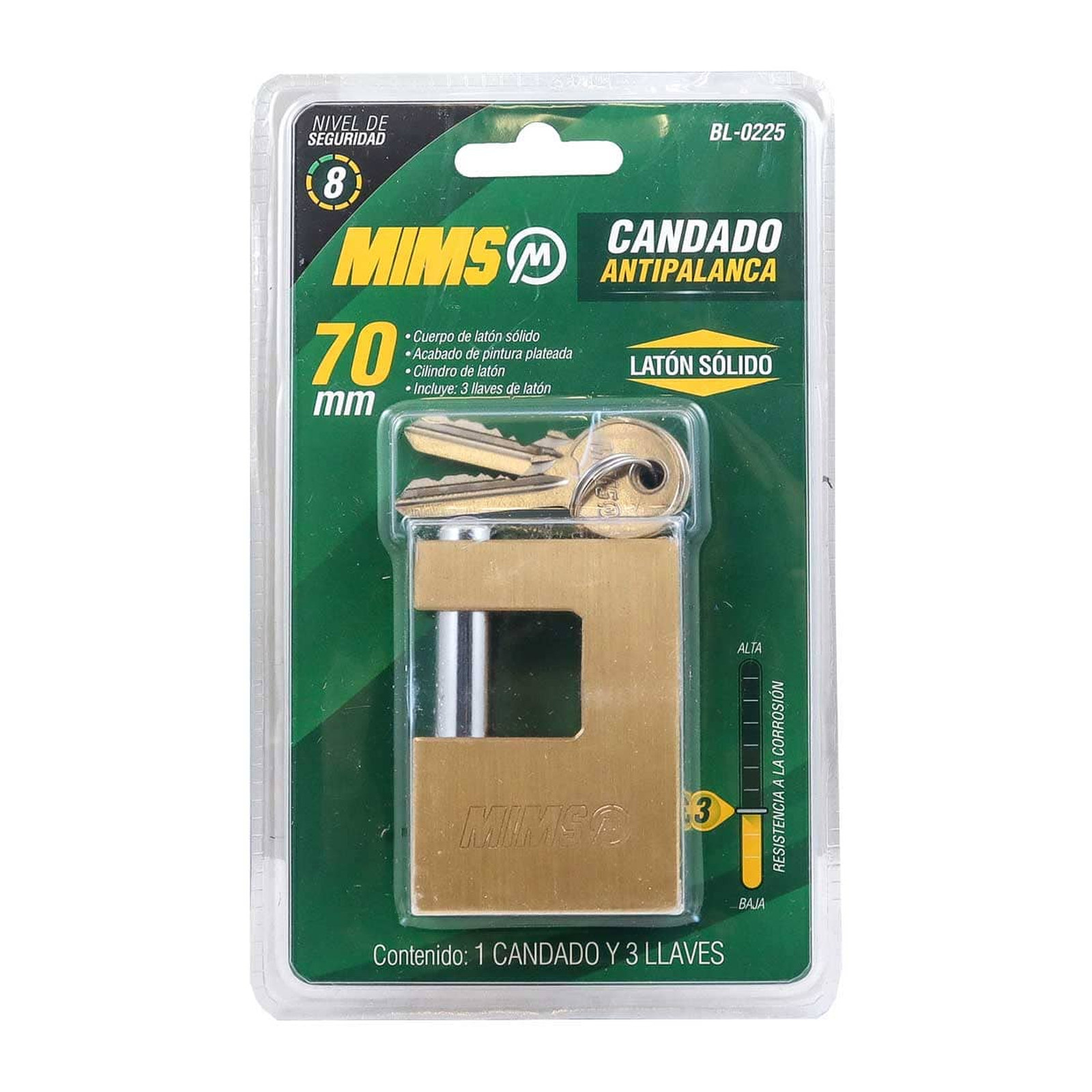 CANDADO ANTIPALANCA DE LATON SOLIDO 70MM C/3LLAVES (CAJA C/6 PZAS - PRECIO X PIEZA) - Imagen 3