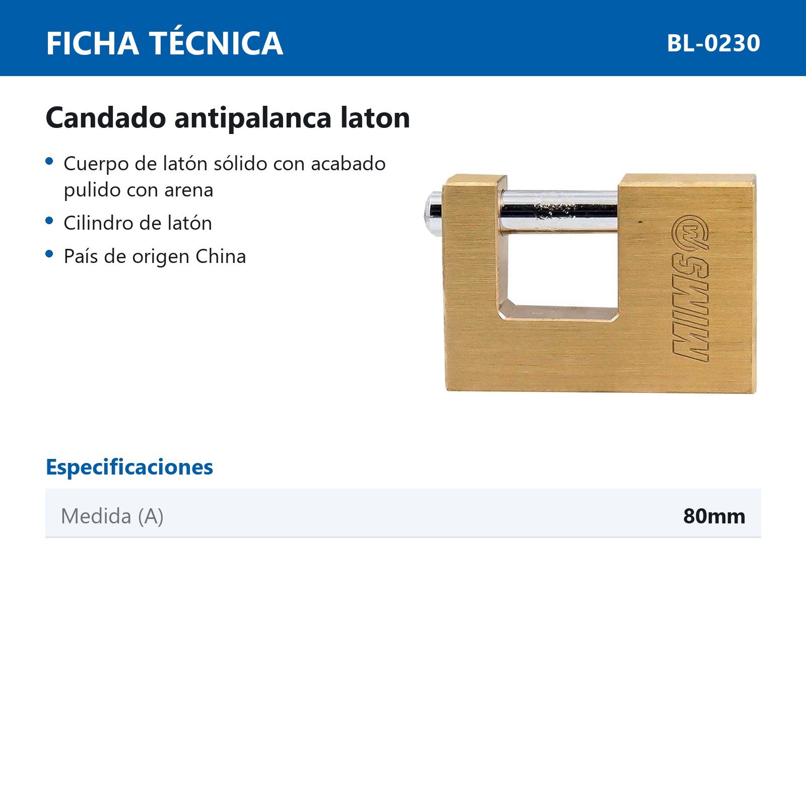 CANDADO ANTIPALANCA DE LATON SOLIDO 80MM C/3LLAVES (CAJA C/6 PZAS - PRECIO X PIEZA) - Imagen 4