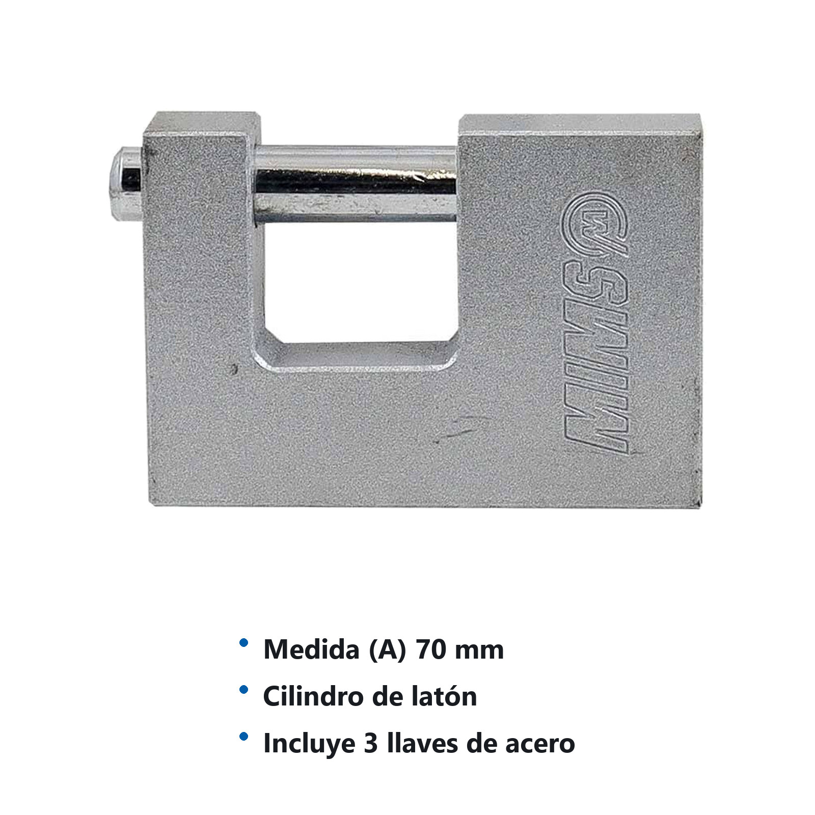 CANDADO ANTIPALANCA DE ACERO 70MM C/3 LLAVES (CAJA C/6 PZAS - PRECIO X PIEZA) - Imagen 4