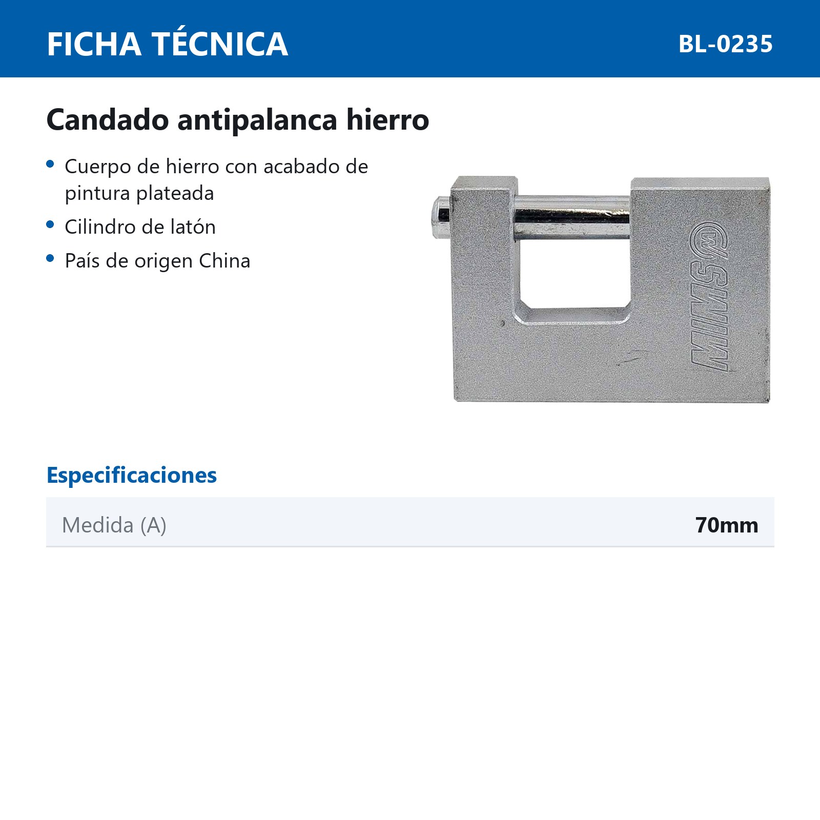CANDADO ANTIPALANCA DE ACERO 70MM C/3 LLAVES (CAJA C/6 PZAS - PRECIO X PIEZA) - Imagen 4