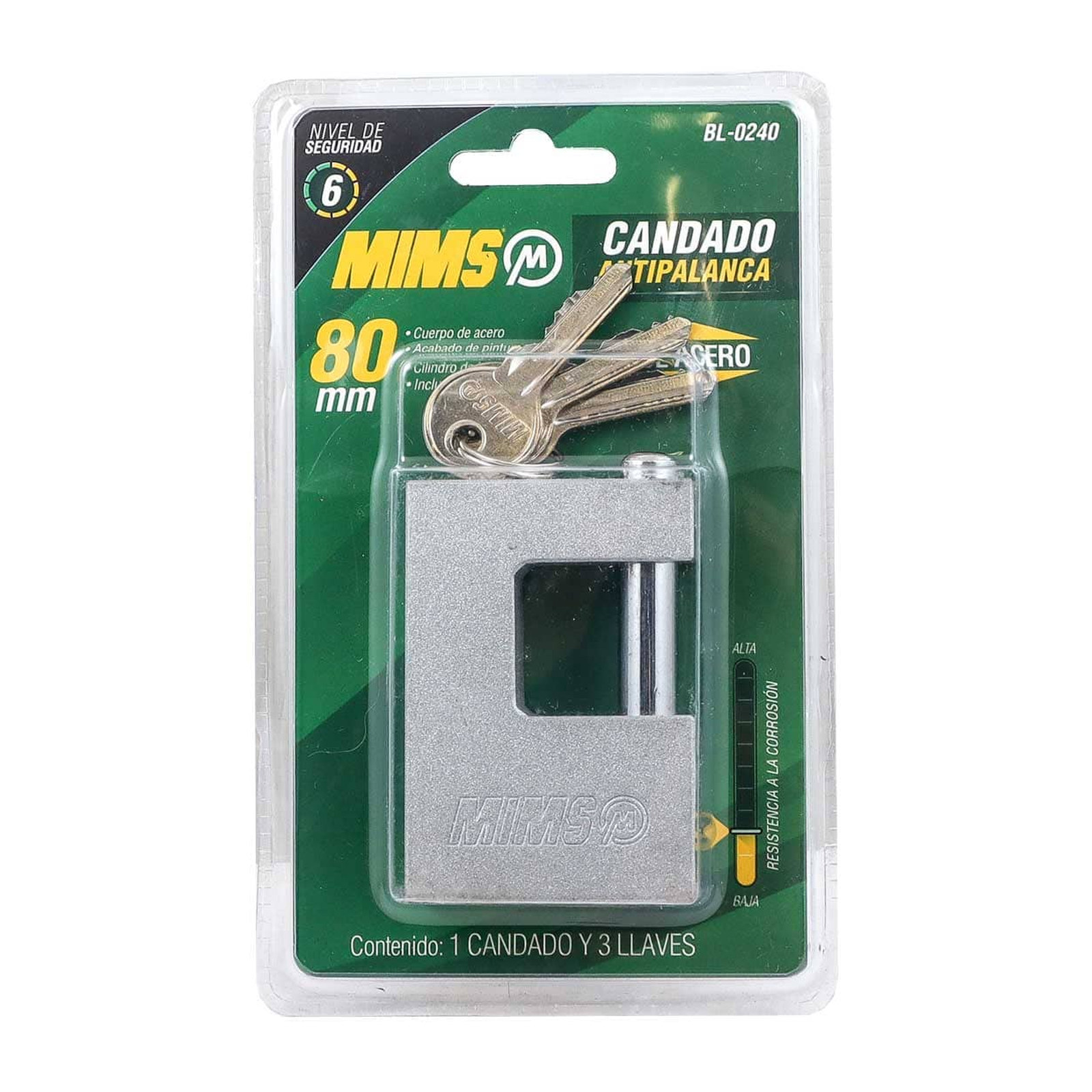 CANDADO ANTIPALANCA DE ACERO 80MM C/3 LLAVES (CAJA C/6 PZAS - PRECIO X PIEZA) - Imagen 3