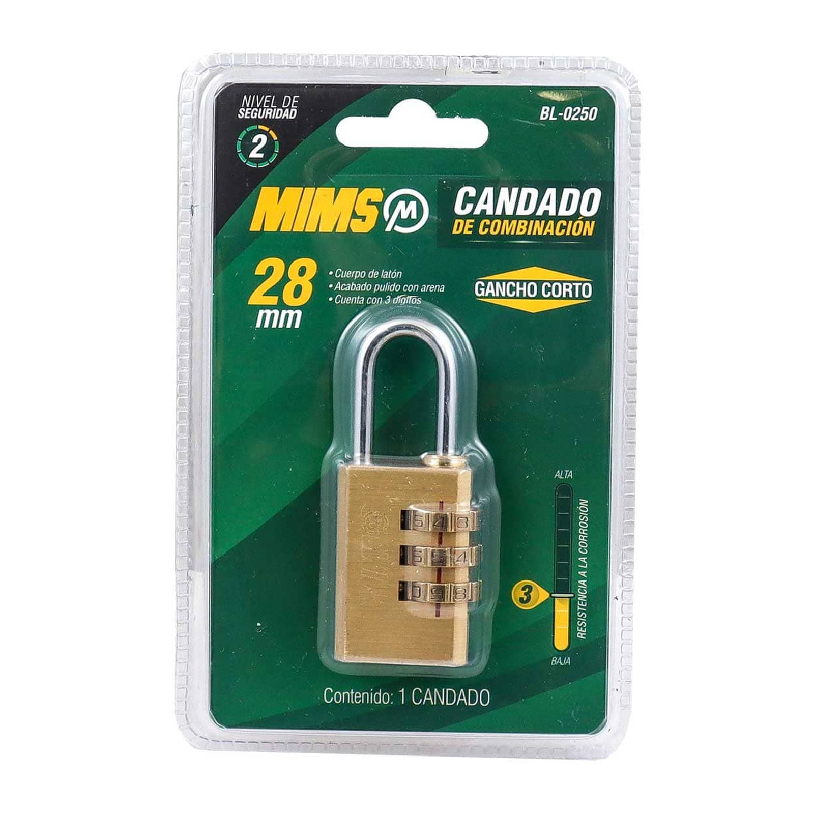 CANDADO DE COMBINACION DE LATON 28MM (CAJA C/6 PZAS - PRECIO X PIEZA) - Imagen 3