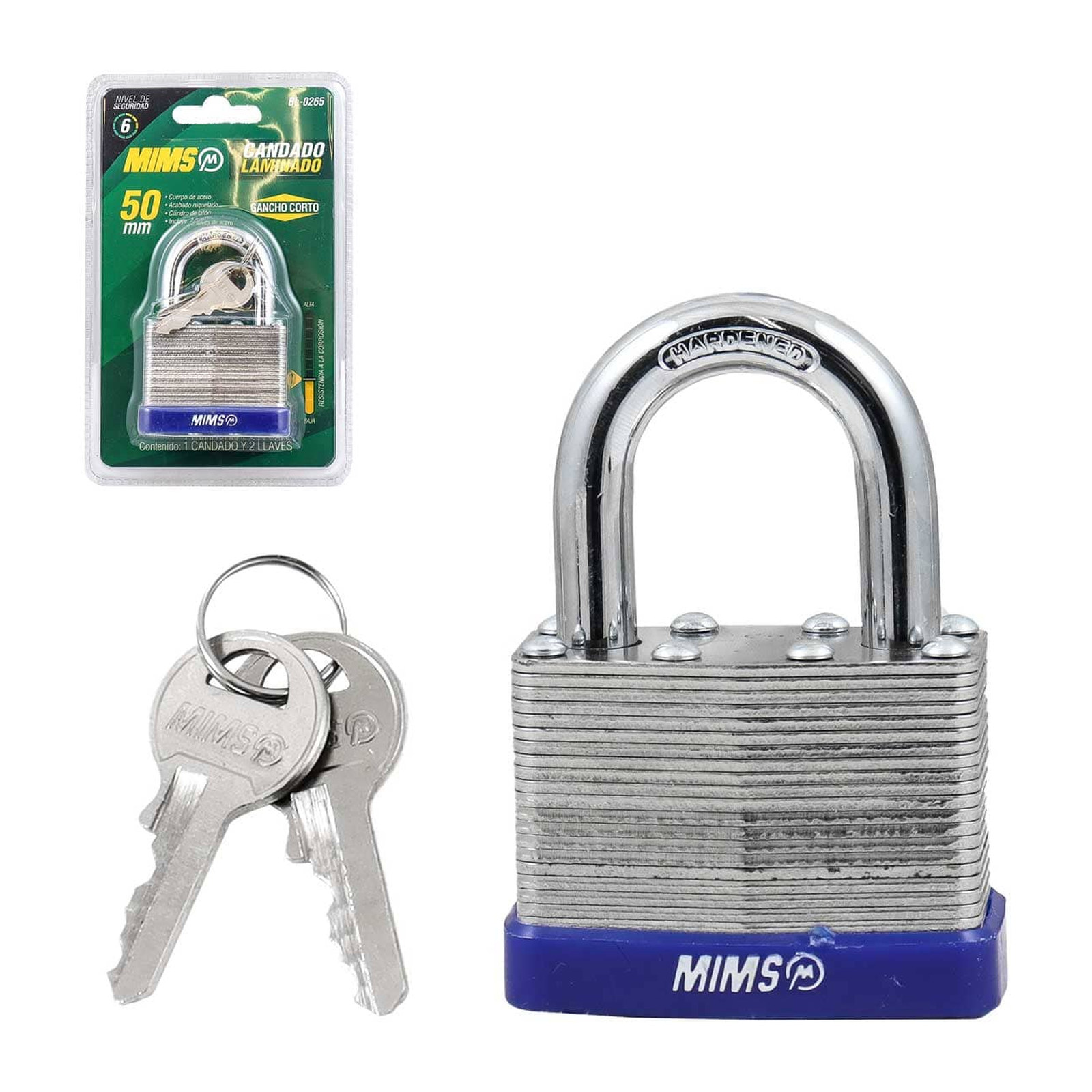 Candado de Acero Cuerpo Laminado 50 mm con 2 Llaves MIMS