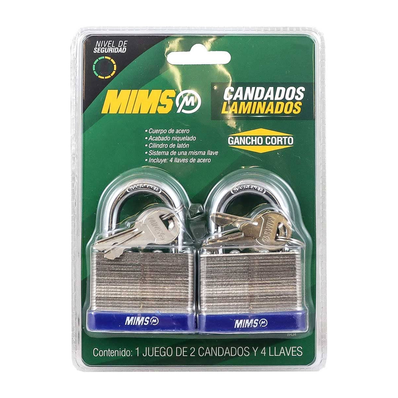 JGO. DE 2 CANDADOS DE ACERO CUERPO LAMINADO 30MM C/4 LLAVES (CAJA C/6 PZAS - PRECIO X PIEZA) - Imagen 2
