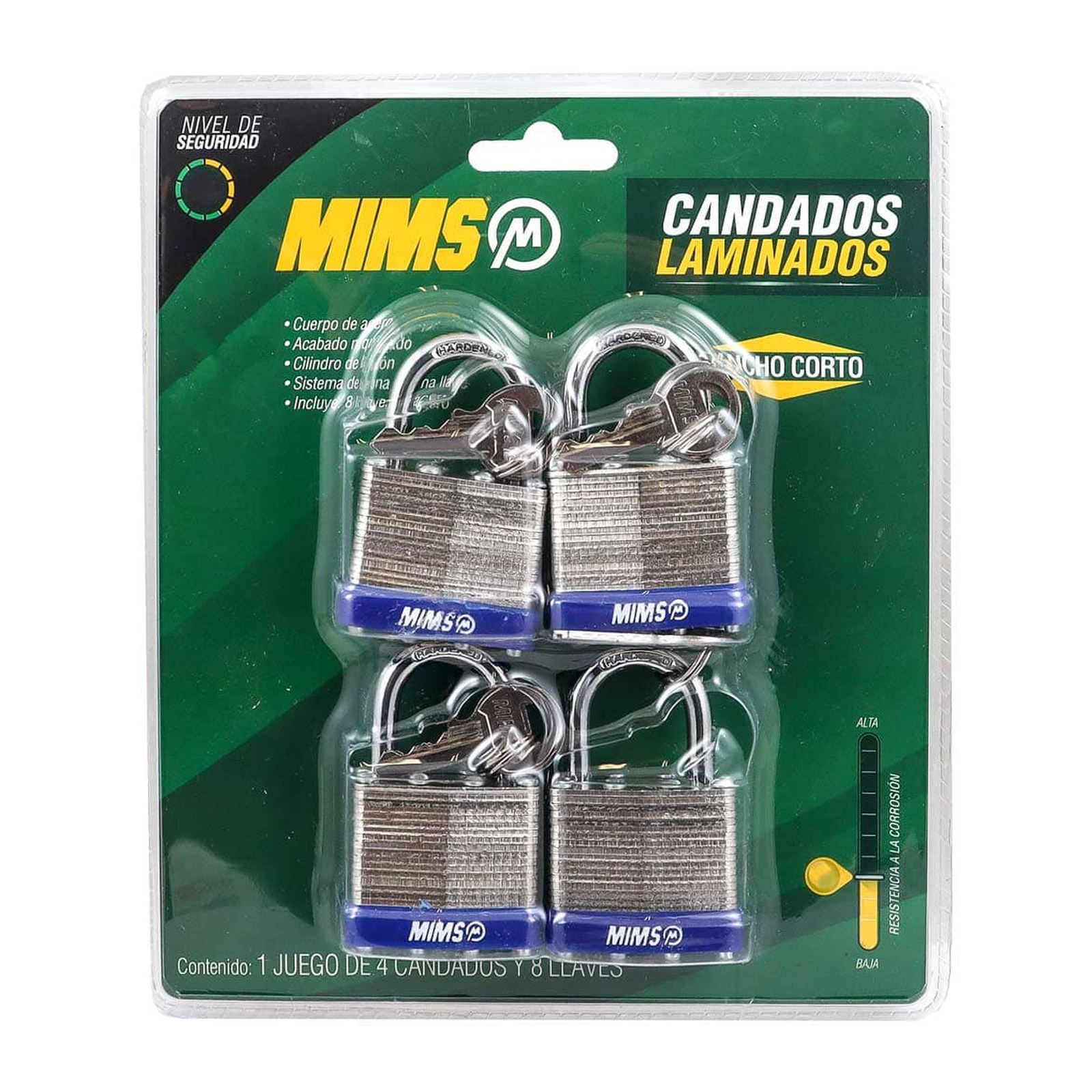 JGO. DE 4 CANDADOS DE ACERO CUERPO LAMINADO 30MM C/8 LLAVES (CAJA C/3 JGOS - PRECIO X JGO) - Imagen 2