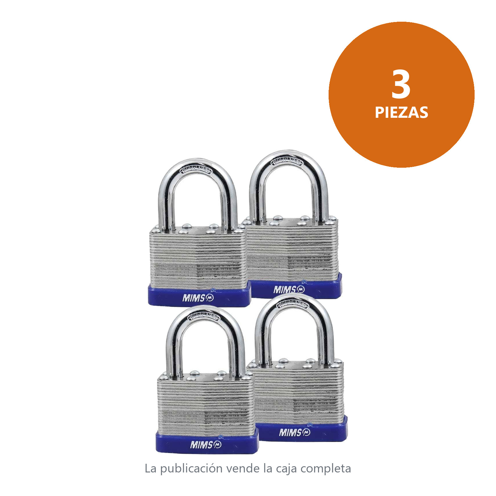 JGO. DE 4 CANDADOS DE ACERO CUERPO LAMINADO 50MM C/8 LLAVES (CAJA C/3 JGOS - PRECIO X JGO) - Imagen 4