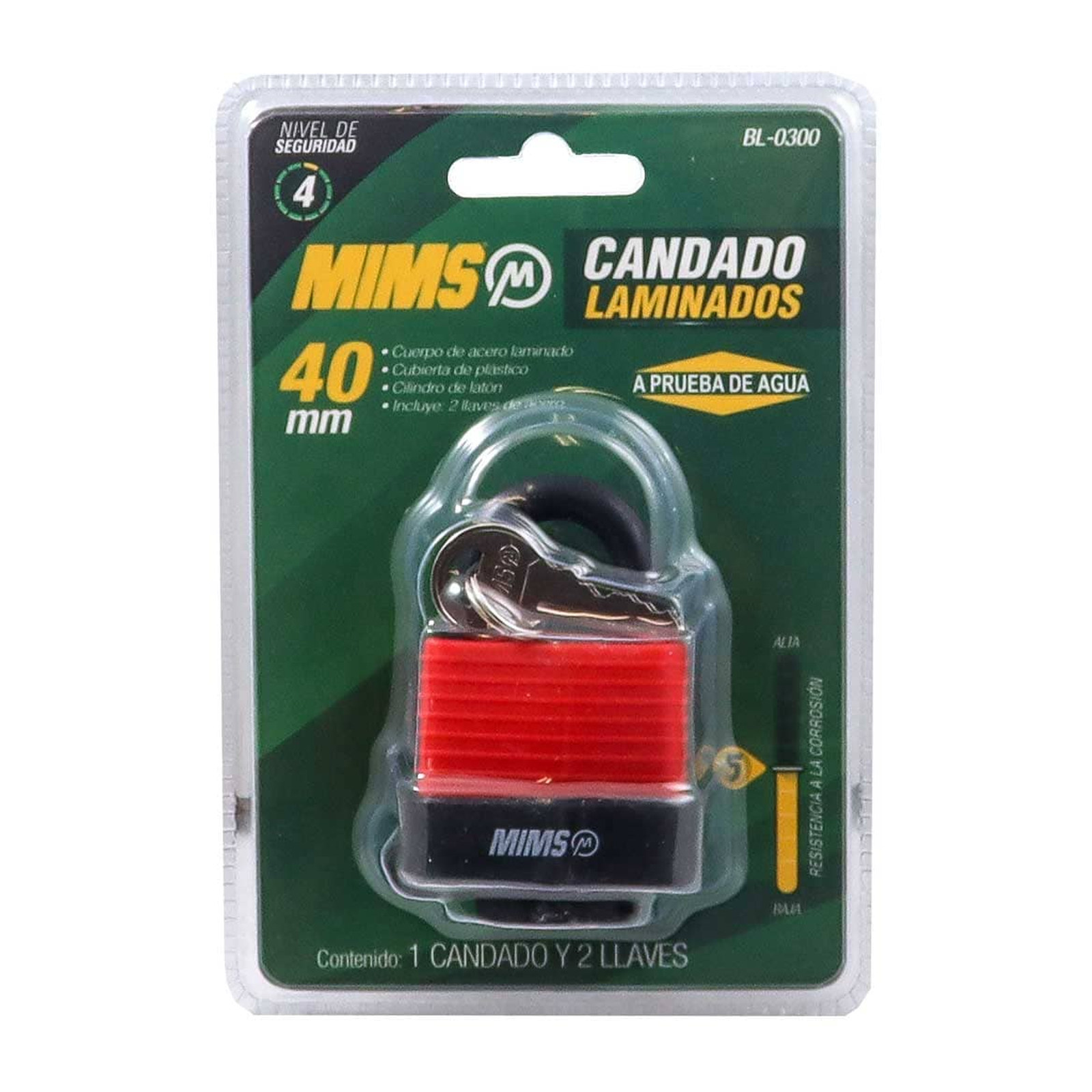 CANDADO DE ACERO A PRUEBA DE AGUA CUERPO LAMINADO 40MM C/2 LLAVES (CAJA C/6 PZAS - PRECIO X PIEZA) - Imagen 4