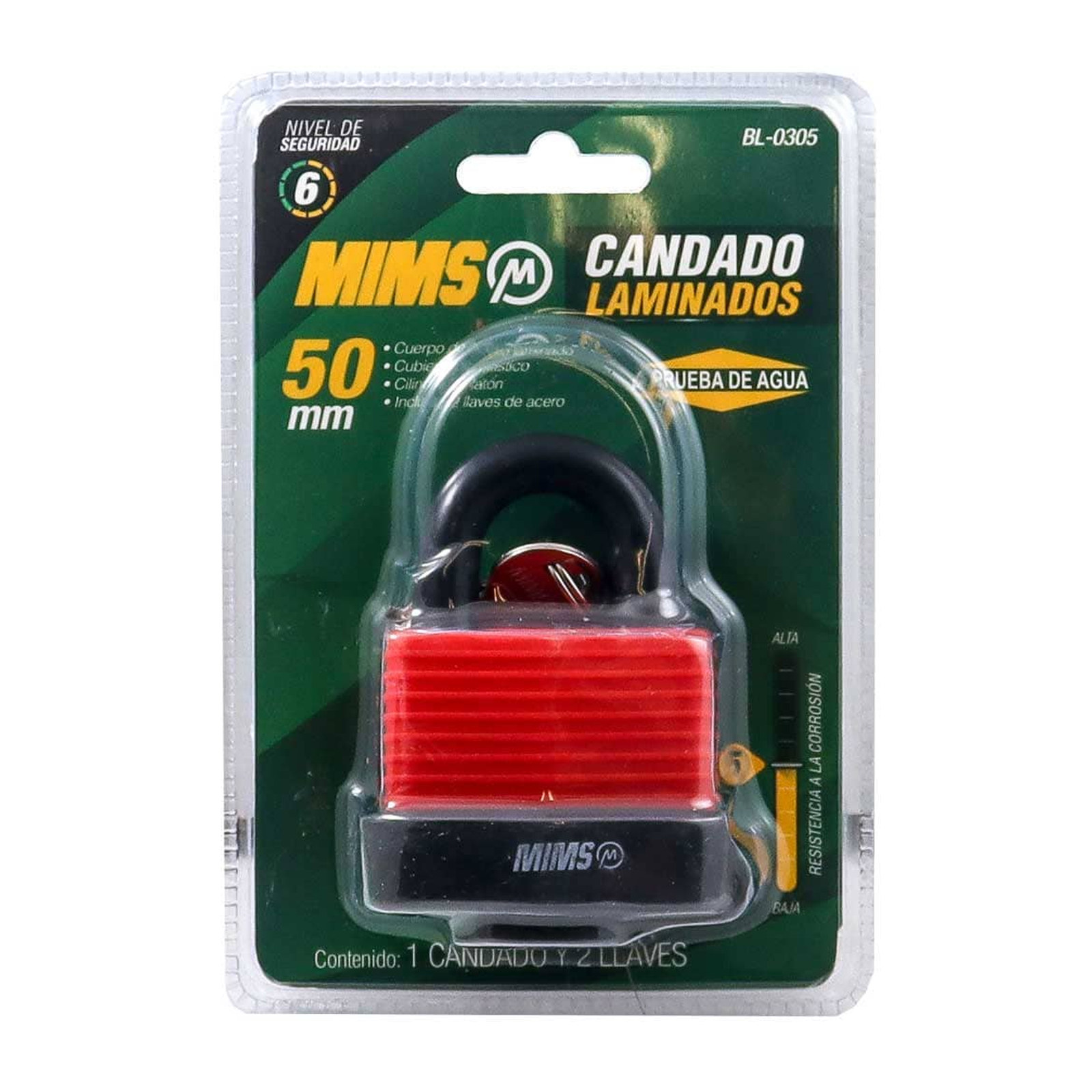 CANDADO DE ACERO A PRUEBA DE AGUA CUERPO LAMINADO 50MM C/2 LLAVES (CAJA C/6 PZAS - PRECIO X PIEZA) - Imagen 4