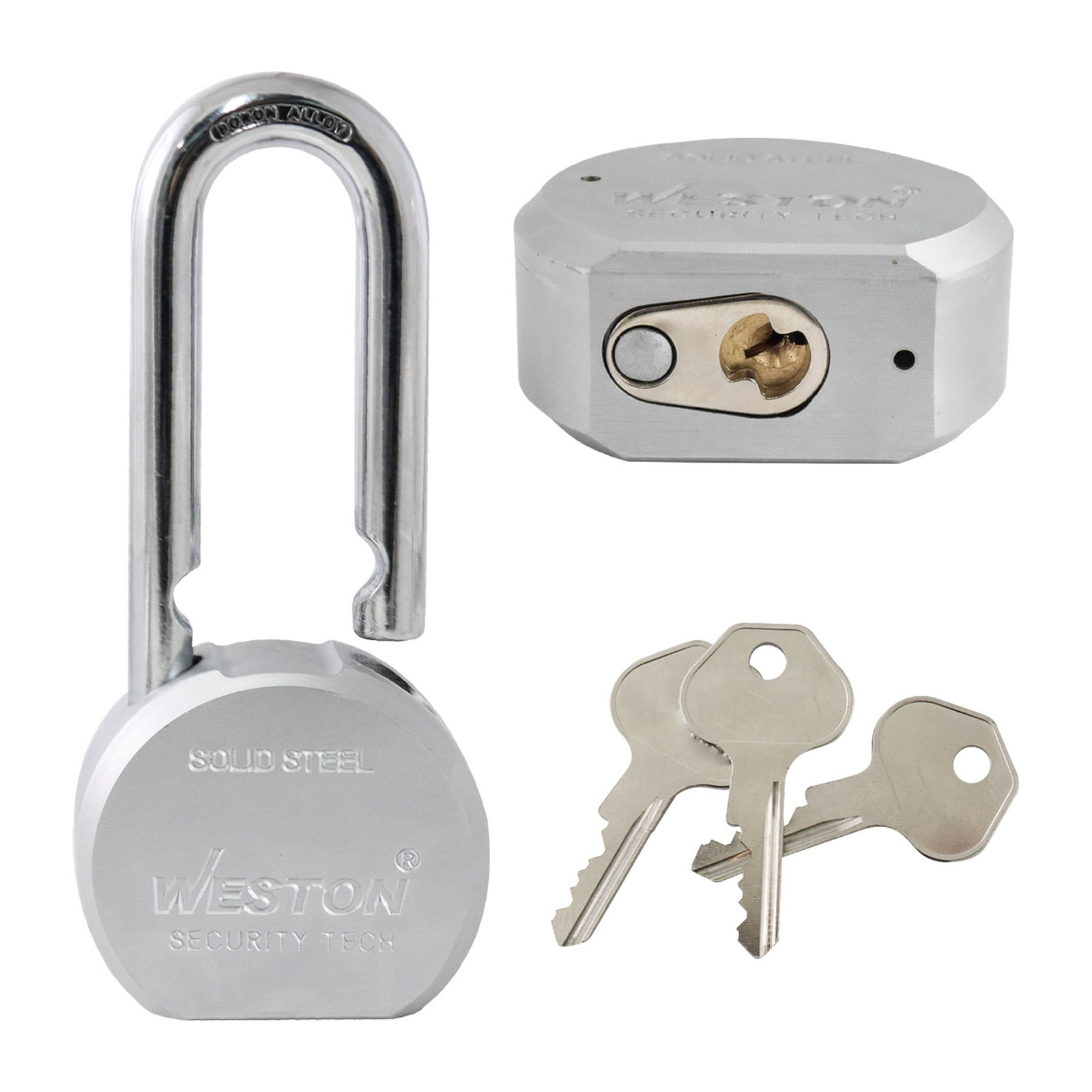 CANDADO REDONDO D/ACERO GANCHO LARGO D/BORO ALTA SEGURIDAD 65MM C/3 LLAVES - Imagen 3