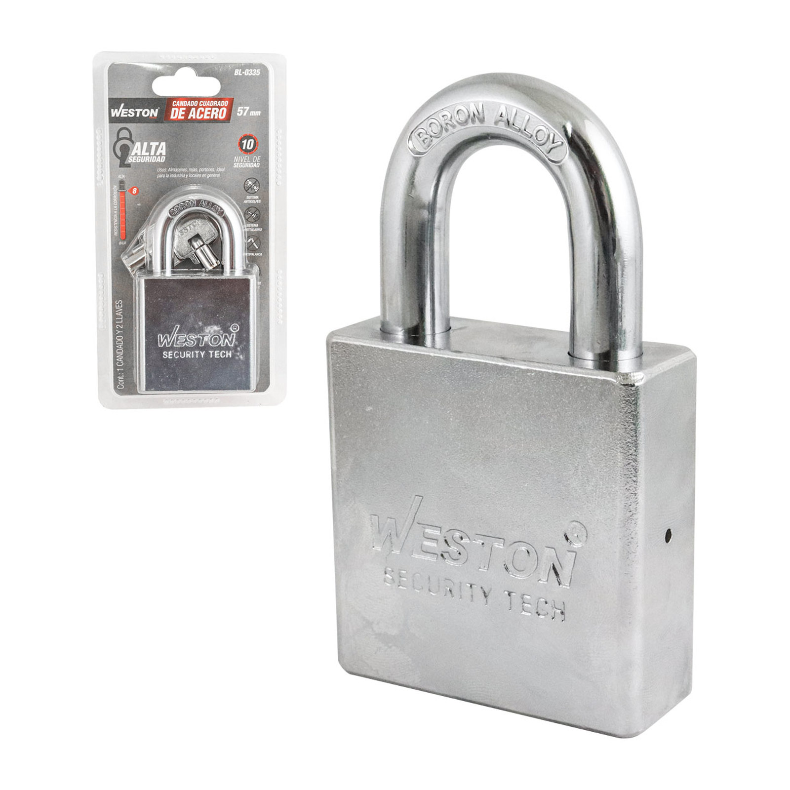 Candado Cuadrado de Acero con Gancho Corto de Boro Alta Seguridad 57mm WESTON
