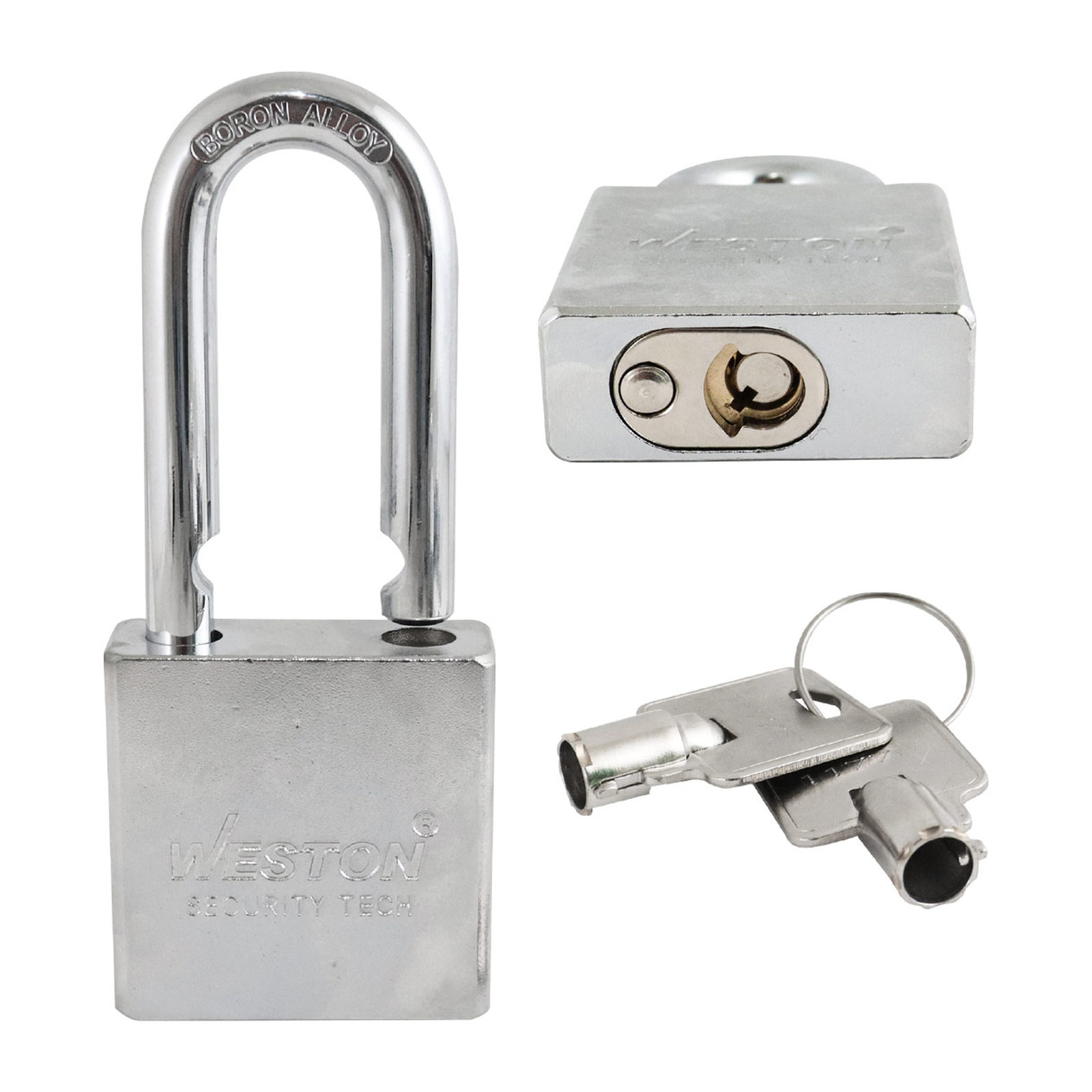 CANDADO CUADRADO D/ACERO GANCHO LARGO D/BORO ALTA SEGURIDAD 57MM C/2 LLAVES - Imagen 3