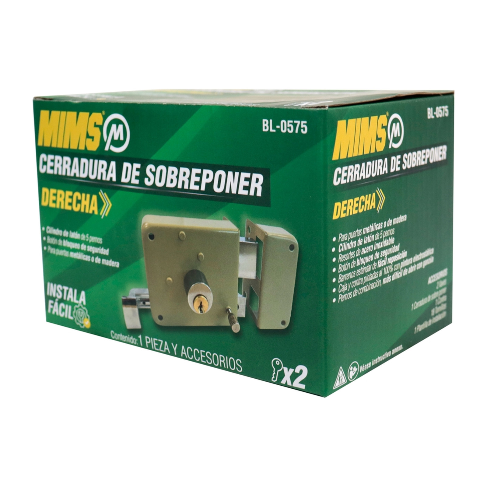 CERRADURA DE SOBREPONER DERECHA, INSTALA FACIL, 2 LLAVES TRADICIONALES (CAJA COLOR) - Imagen 4