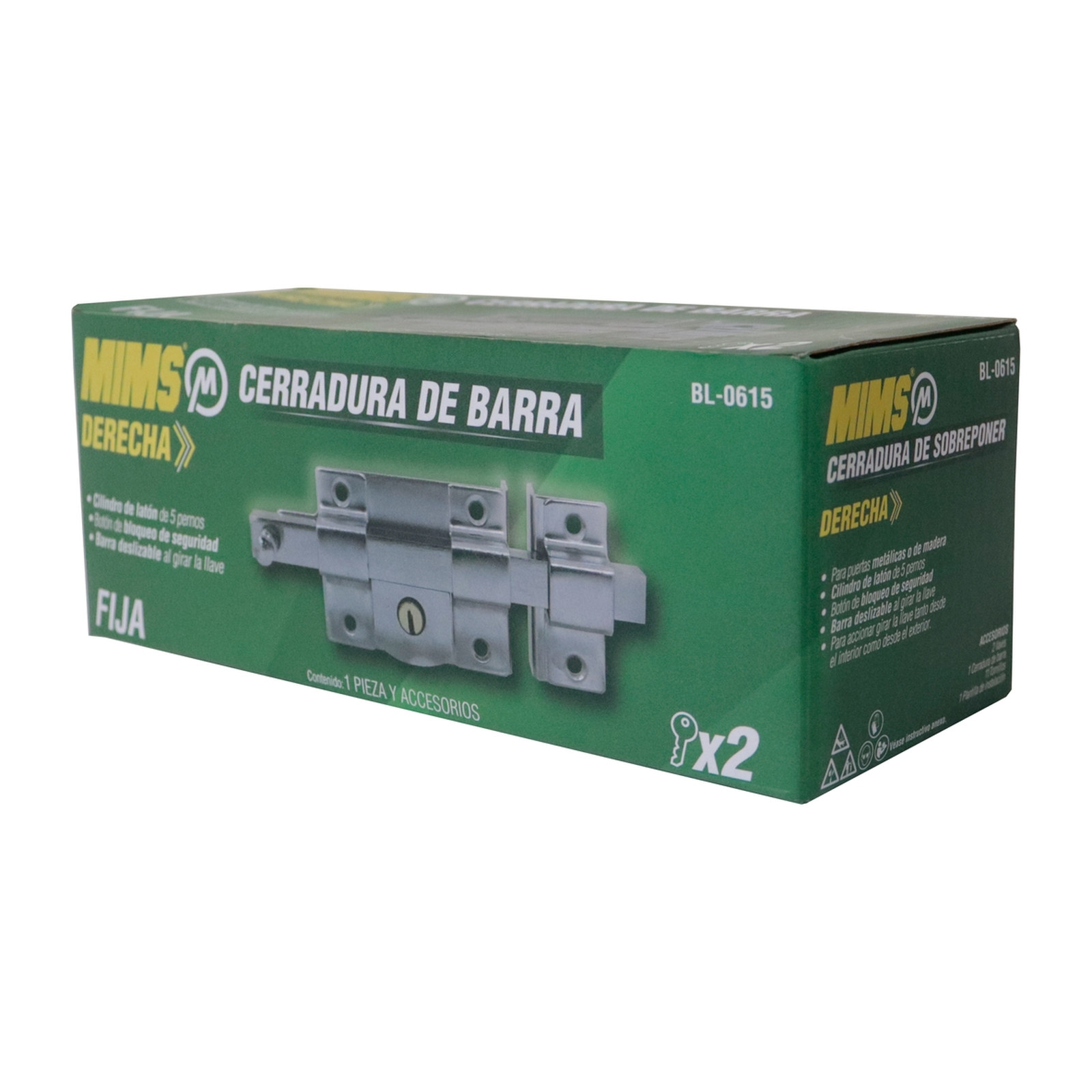 CERRADURA DE BARRA FIJA DERECHA, 2 LLAVES TRADICIONALES (CAJA COLOR) - Imagen 4