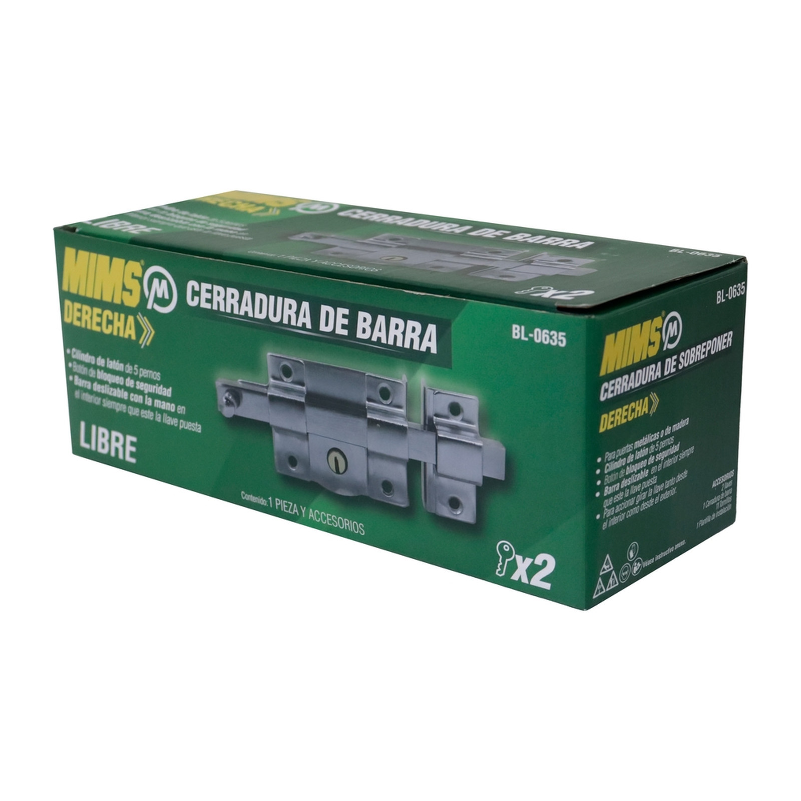 CERRADURA DE BARRA LIBRE DERECHA, 2 LLAVES TRADICIONALES (CAJA COLOR) - Imagen 4