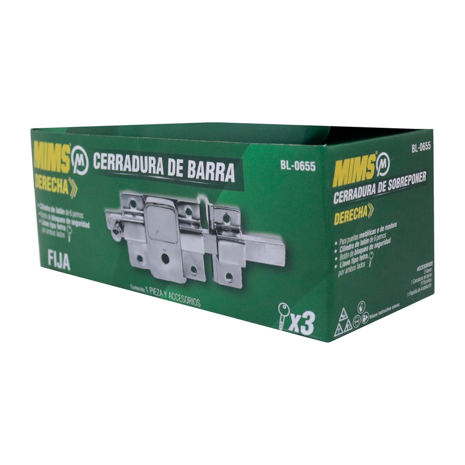 CERRADURA DE BARRA FIJA DERECHA, 3 LLAVES CRUZ (CAJA COLOR) - Imagen 4