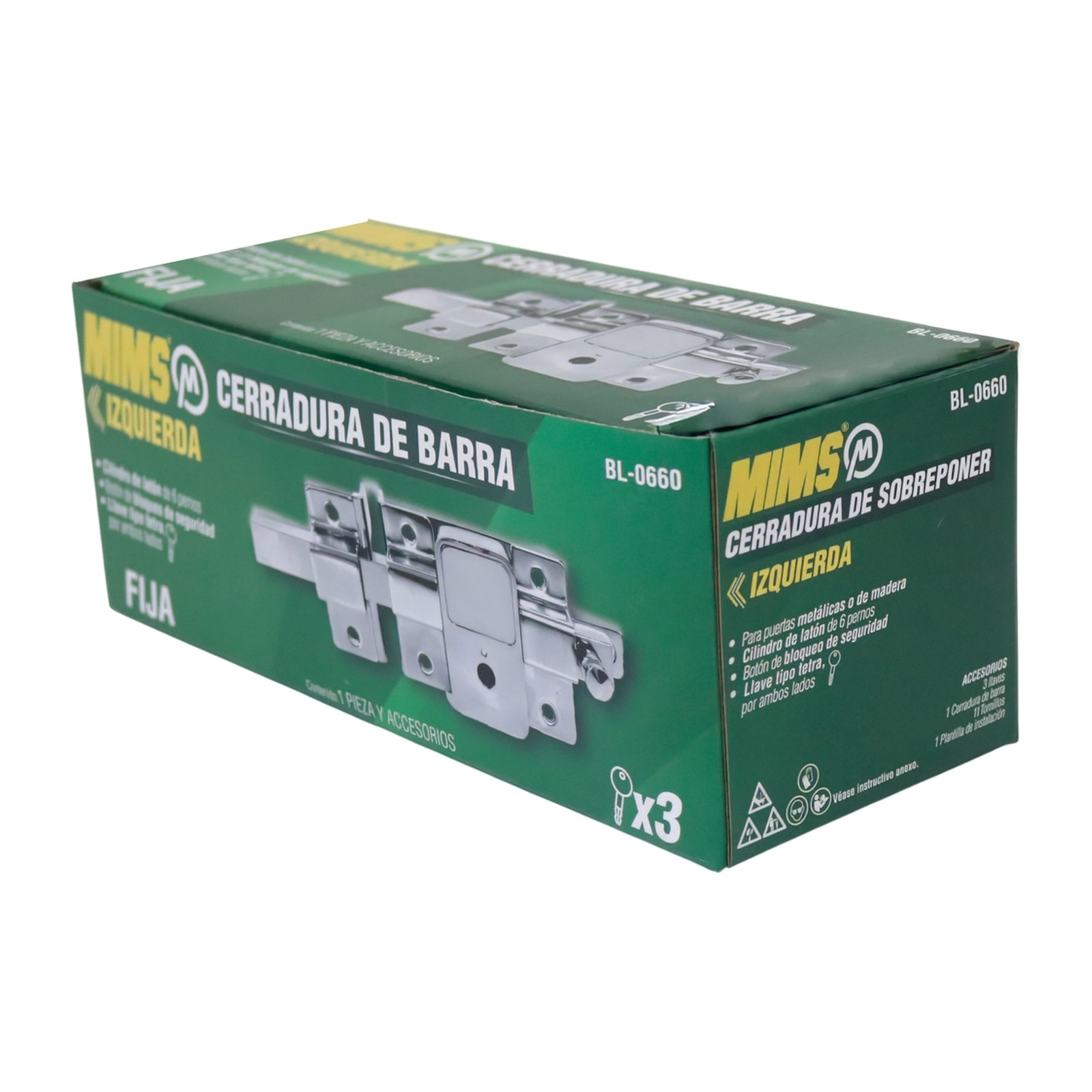 CERRADURA DE BARRA FIJA IZQUIERDA, 3 LLAVES CRUZ (CAJA COLOR) - Imagen 4
