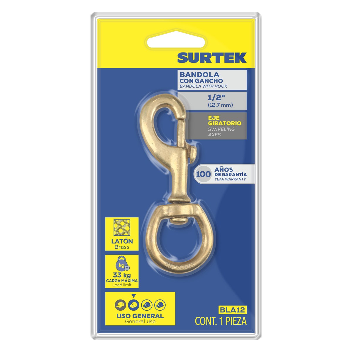 Bandola de latón con gancho 1/2" Surtek - Imagen 2