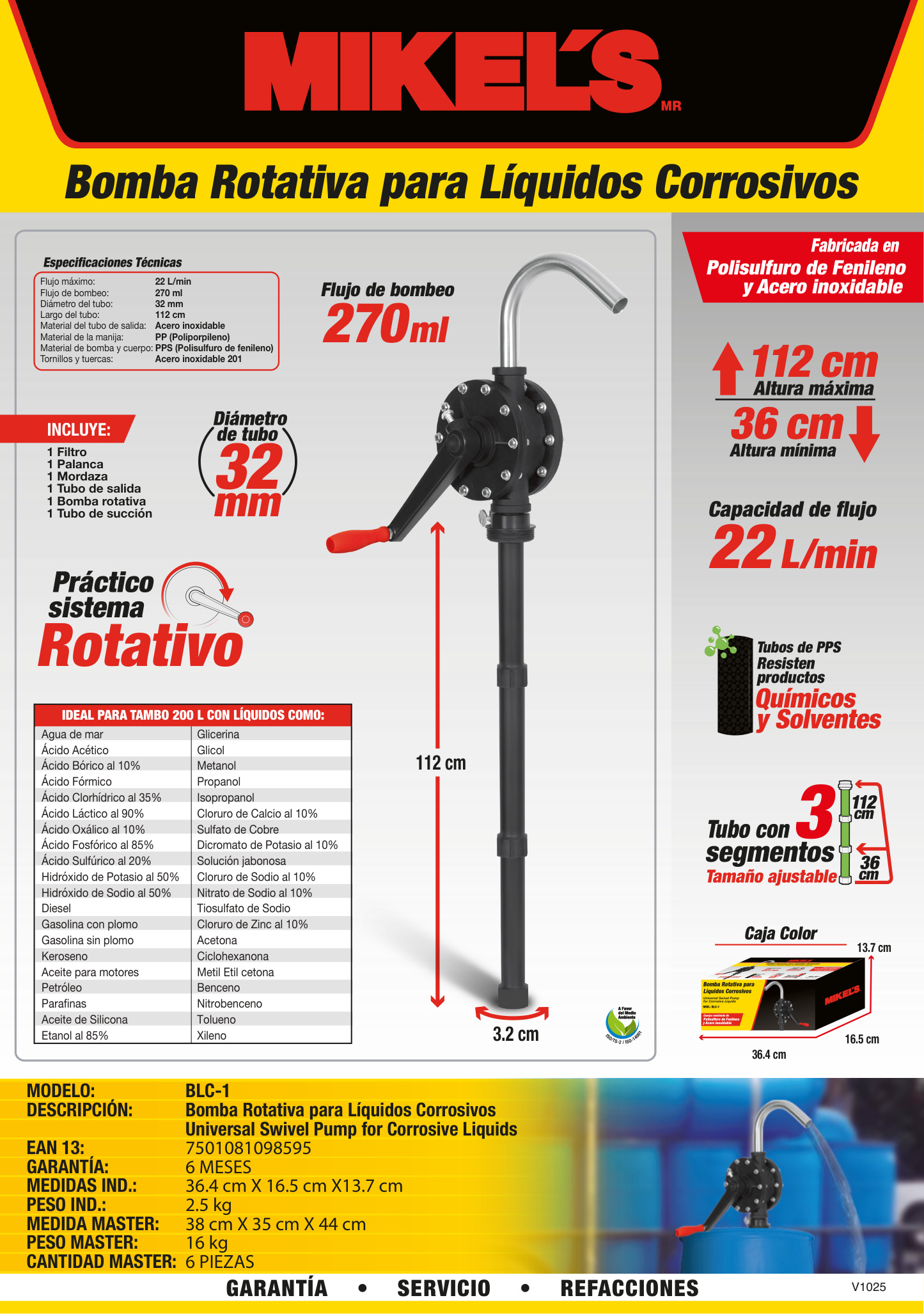 MIKELS BLC-1 Bomba rotativa para líquidos corrosivos - Imagen 4